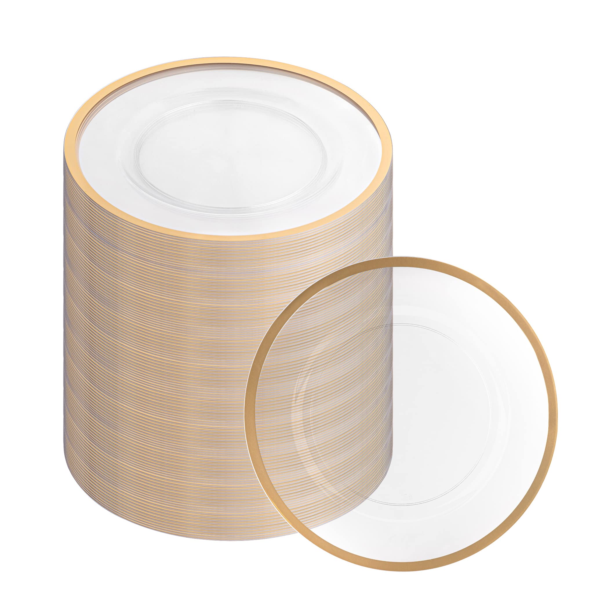 13-Inch Clear Gold Rim Disposable Charger Plates - 96 Pack Heavy-Duty Elegant Dining Plates for Weddings, Parties & Formal Events - Perfect for Buffets, Banquets & Upscale Catering