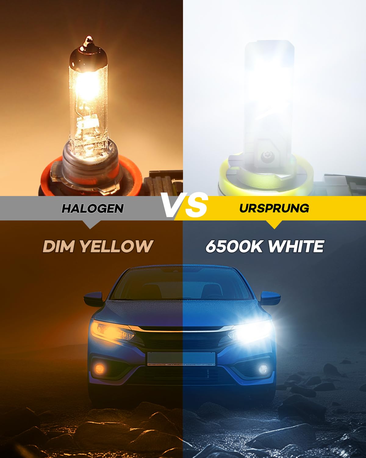 **Ursprung Fahren H11/H8/H9 LED Bulbs - 24000LM Super Bright, 6500K Cool White, Mini Size, Plug-N-Play Installation, CANBus Ready, IP68 Waterproof - Perfect for Fog Lights & Off-Road Driving (Pack of 2)**