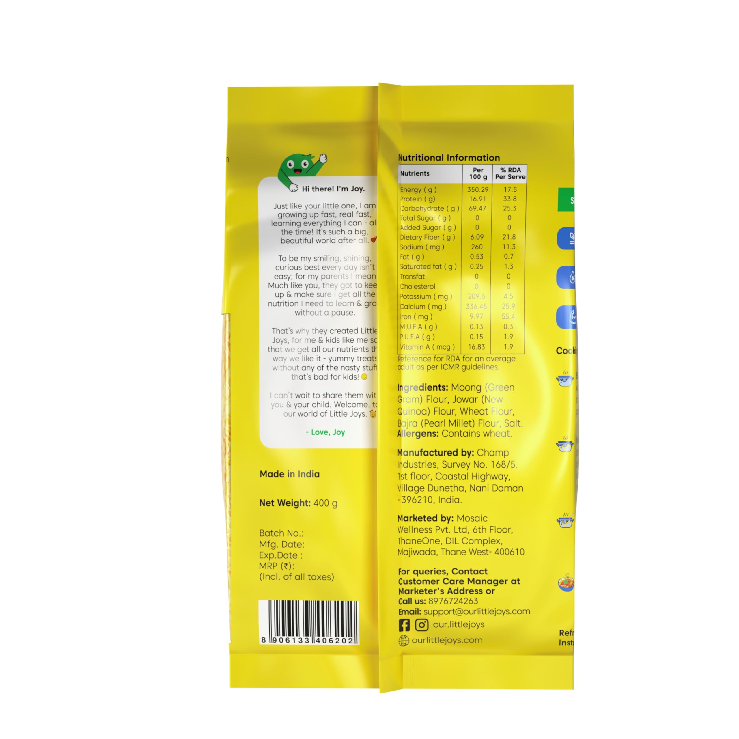 Little Joys No Maida Multigrain Fusilli Pasta | Zero Trans Fat & 100% Multi Millet | Healthy Pasta with Moong, Jowar, Wheat & Bajra | High in Fiber, Vitamin B & Protein | 400g | Perfect for Vegan, Gluten-Free & Weight Loss Diets | Great for Pasta Salads, Soups & Healthy Family Meals