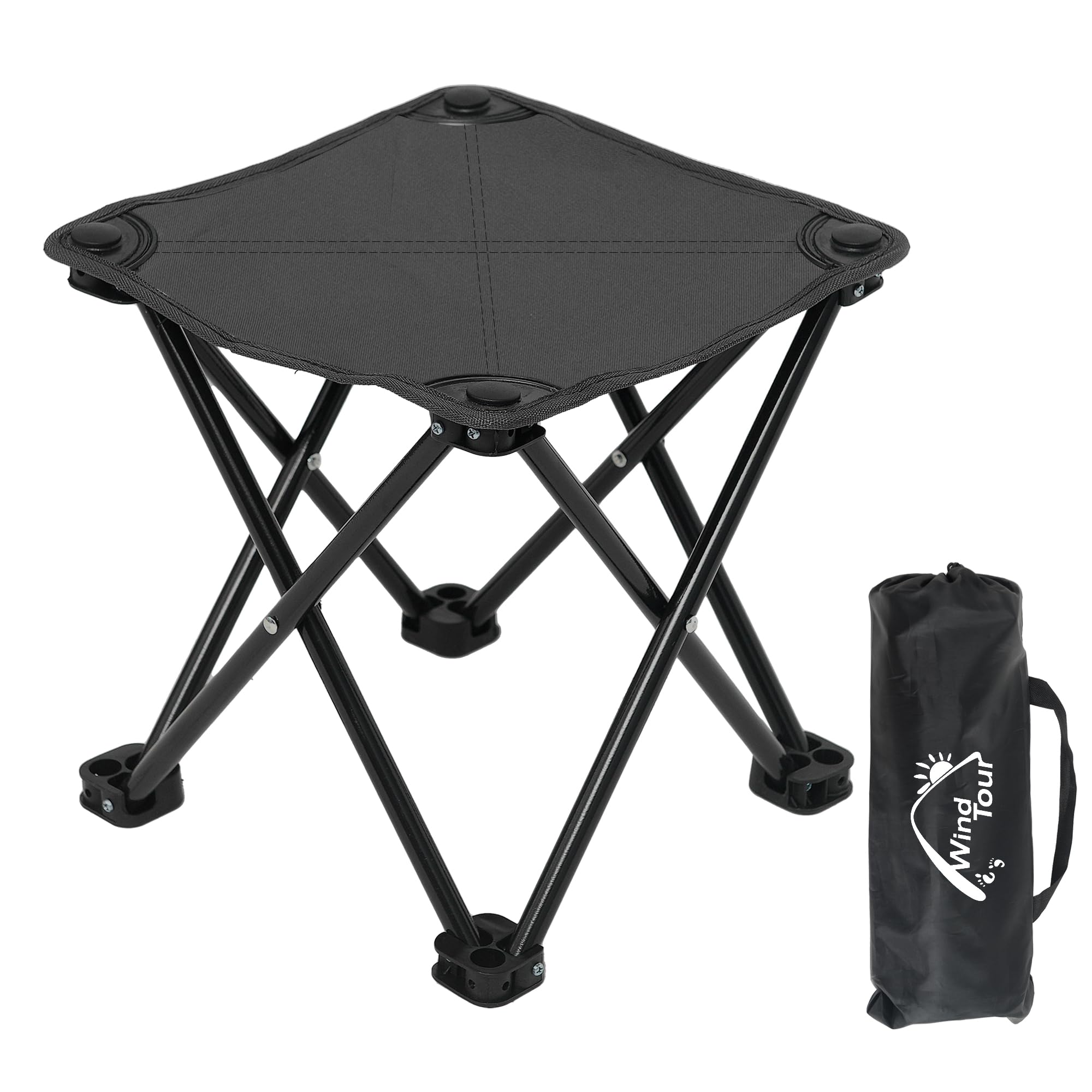 Wind Tour Portable Folding Camping Stool - Lightweight Outdoor Chair for Camping, Fishing, Hiking, Gardening & Beach - Compact Design with Carry Bag (Black) - Perfect for Backpacking, Picnics, Tailgating and Outdoor Adventures