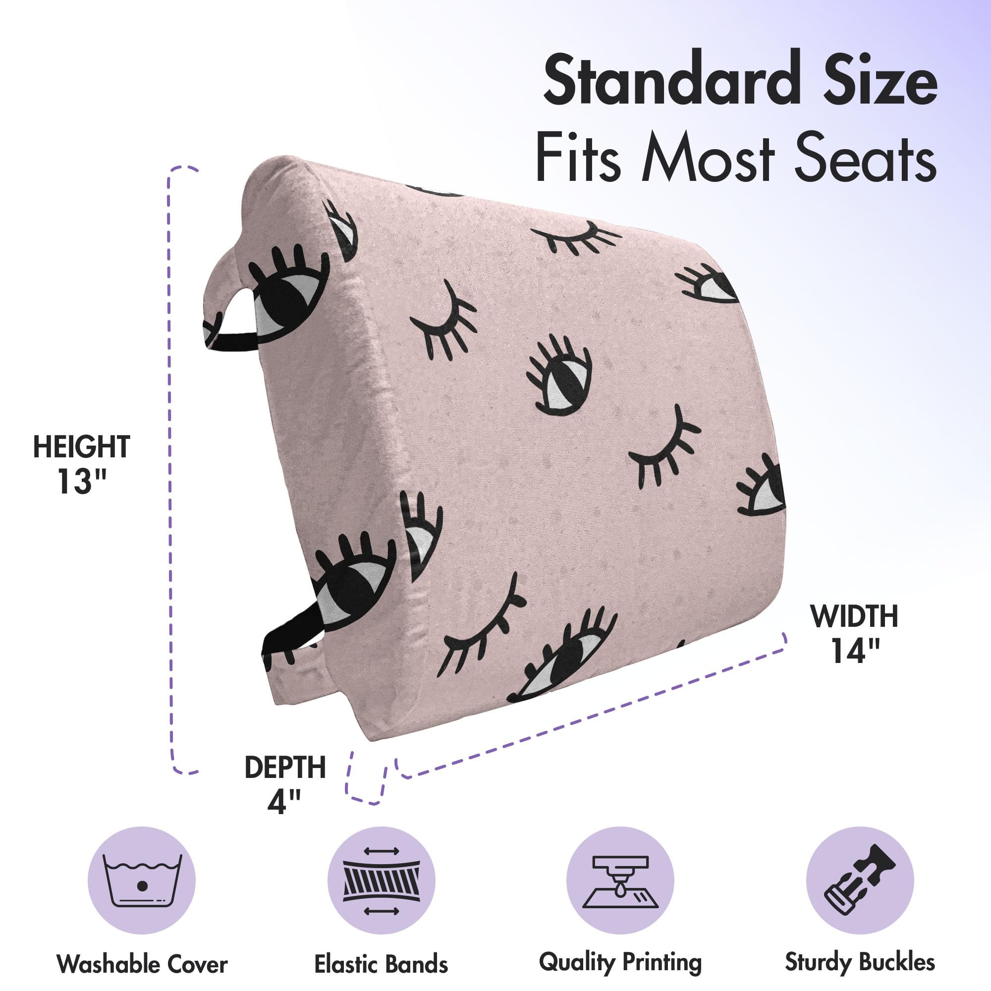 Ambesonne Lumbar Support Pillow - Hand Drawn Doodle Eye Design, High Density Foam for Office & Car - 14x13 Inches, Rose Black White | Back Pain Relief for Desk Chairs, Gaming Seats & Long Drives