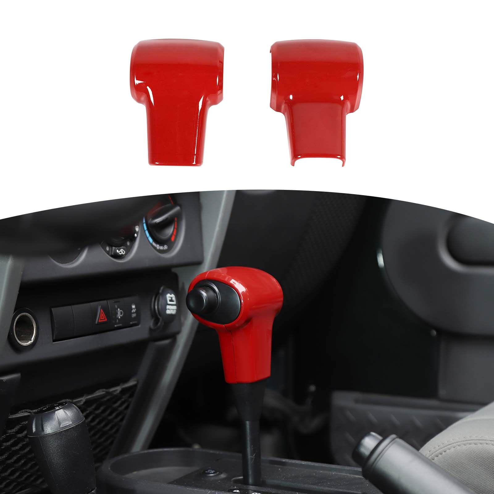 RT-TCZ Red Gear Shift Knob Handle Cover Trim for Jeep Wrangler JK JKU 2007-2010 - 2pcs Interior Accessories - Perfect for Off-Roading & Custom Car Upgrades