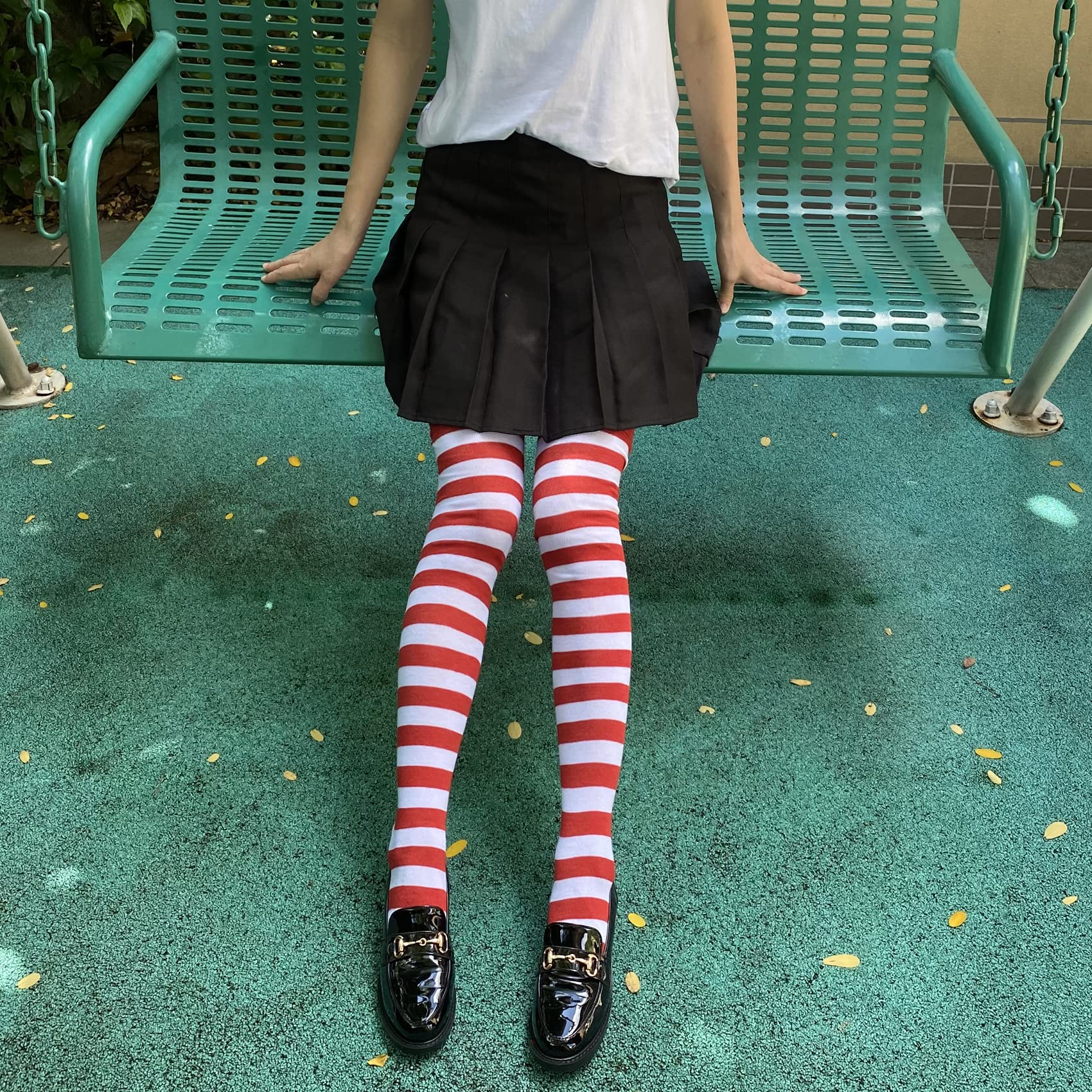 Women's Striped Thigh High Socks - Cotton Warm Over Knee Stockings, Extra Long Leg Warmers for Winter, Cosplay & Goth Style - Perfect for Cold Weather, Halloween Costumes & Fashion Outfits (LW-3)