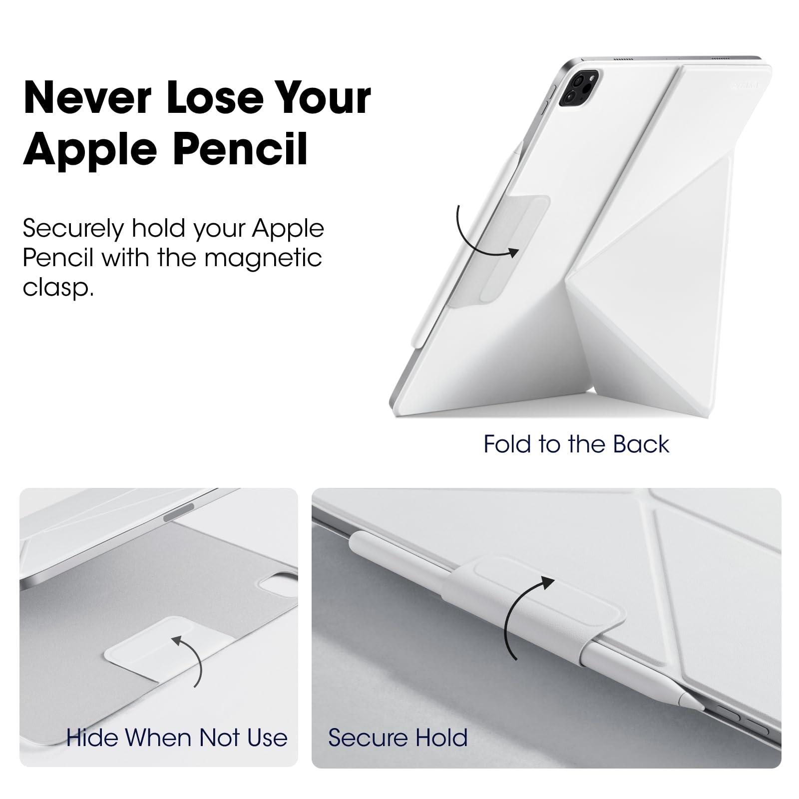 PITAKA Magnetic Case for iPad Pro 13 Inch (2024) | Compatible with iPad Pro M4 | Slim Protective Cover with Apple Pencil Holder | 4 Adjustable Stand Angles | White | Perfect for Work, Study & Entertainment