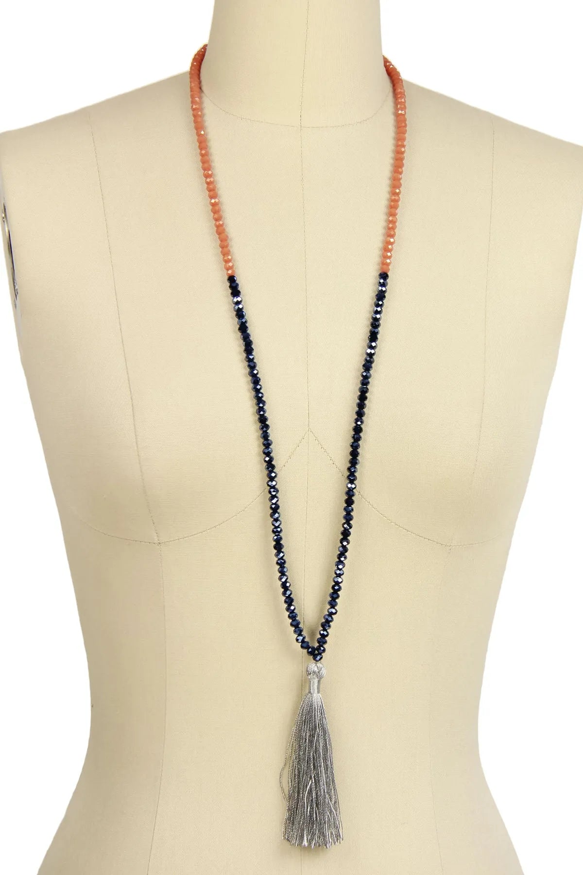 Elegant Long Beaded Tassel Necklace with Champagne & Hematite Beads - Perfect for Evening Parties, Weddings and Special Occasions