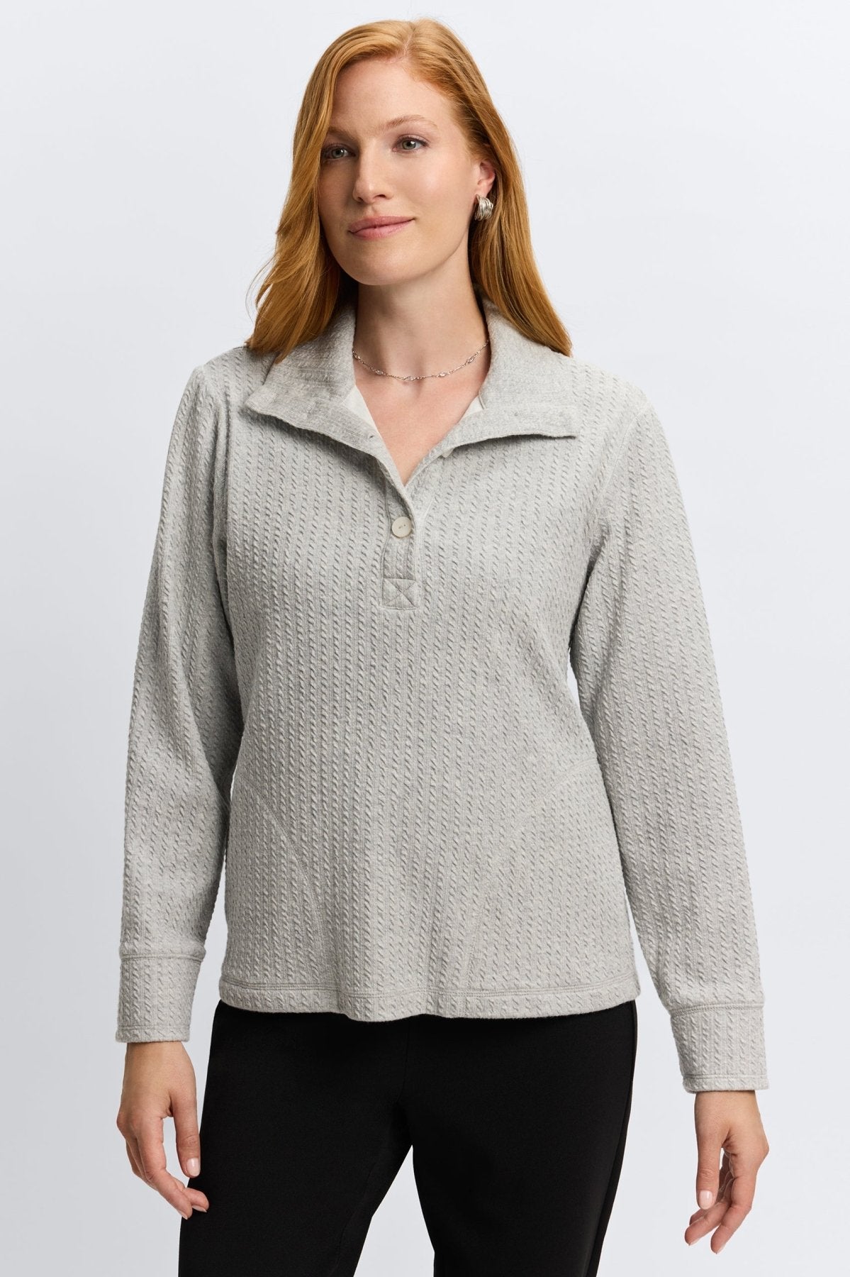 Sammy Cable Knit Long Sleeve Popover Sweater for Women - Cozy Winter Pullover with Button Front - Perfect for Casual Outfits, Office Wear & Holiday Gatherings