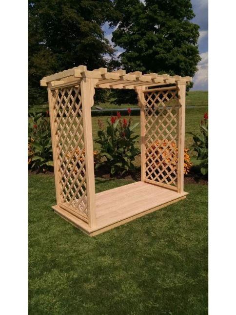 Amish Handcrafted Pine Covington Arbor & Deck - Rustic Outdoor Furniture for Patio, Garden & Backyard Decor