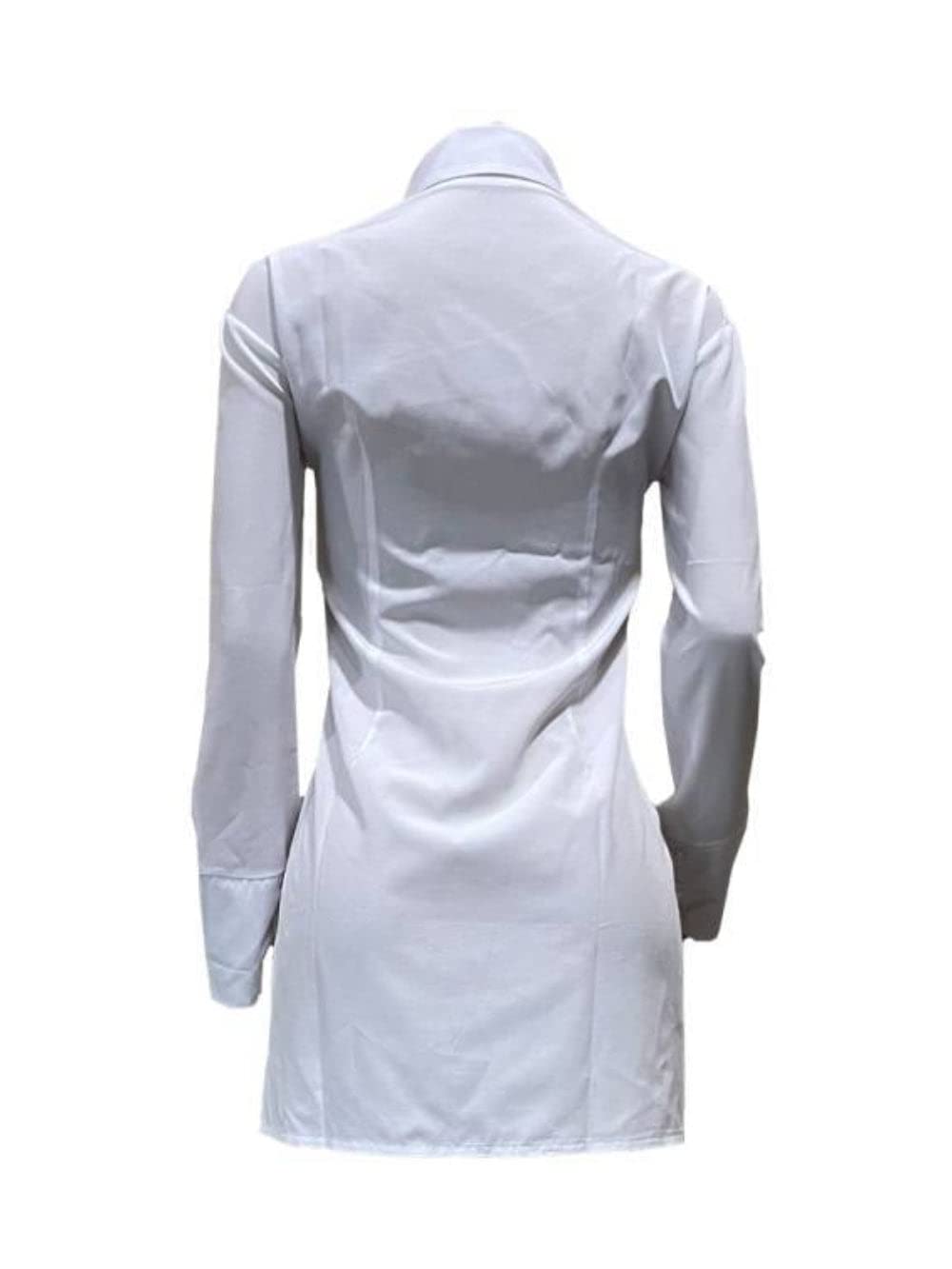 Women's V-Neck Button Down Shirt Dress with Side Slit - Long Sleeve Sexy Casual White Blouse Tops for Work, Date Night & Spring Outfits