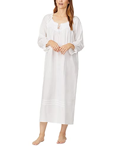 Eileen West Women's Olivia White Long Poet's Nightgown - Elegant Floral Lace Sleepwear for Relaxing Evenings & Romantic Getaways - Perfect for Bedtime, Lounging & Honeymoon Nights