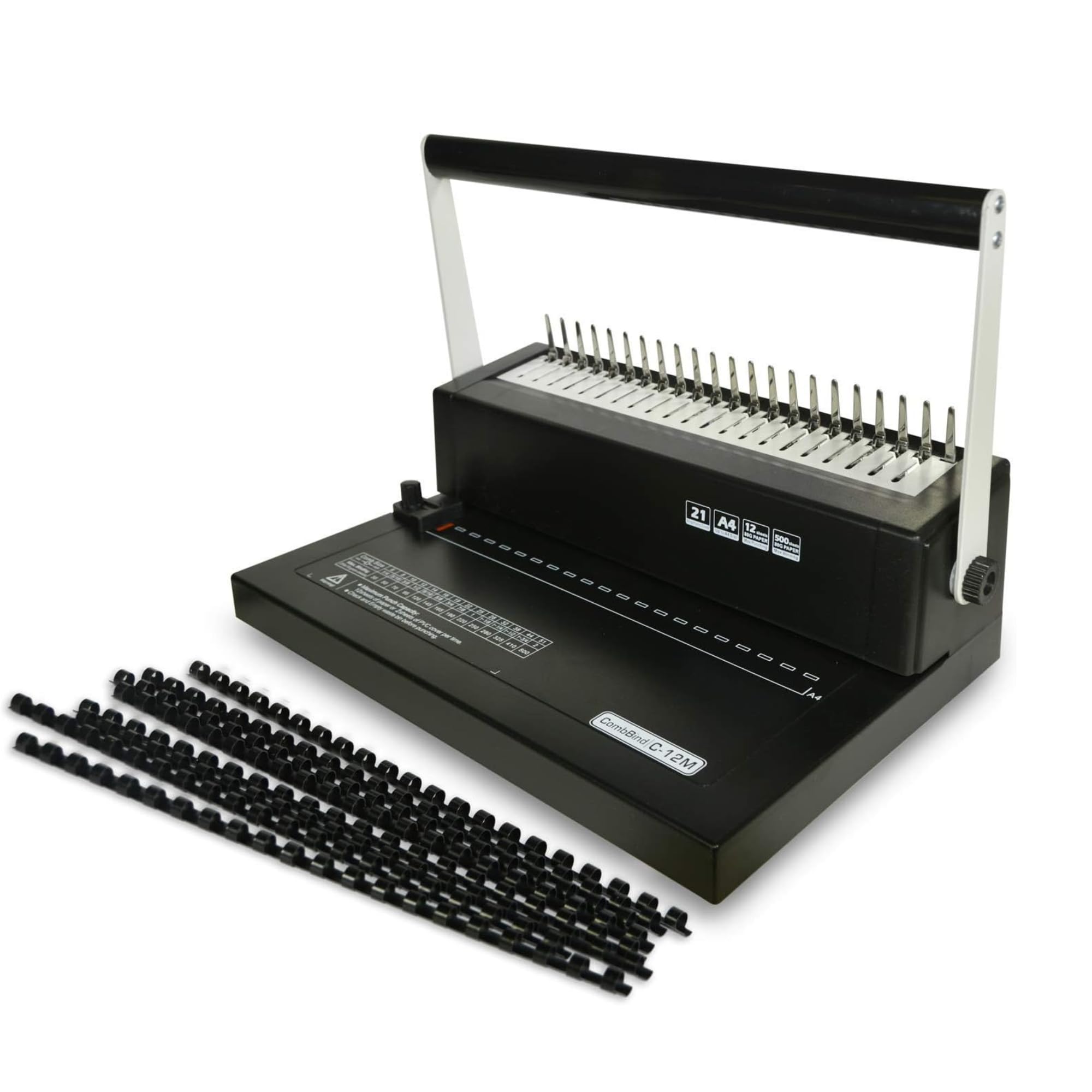 Heavy Duty C-12 Comb Binding Machine with 21-Hole Punch - Includes 100 PCS 5/16