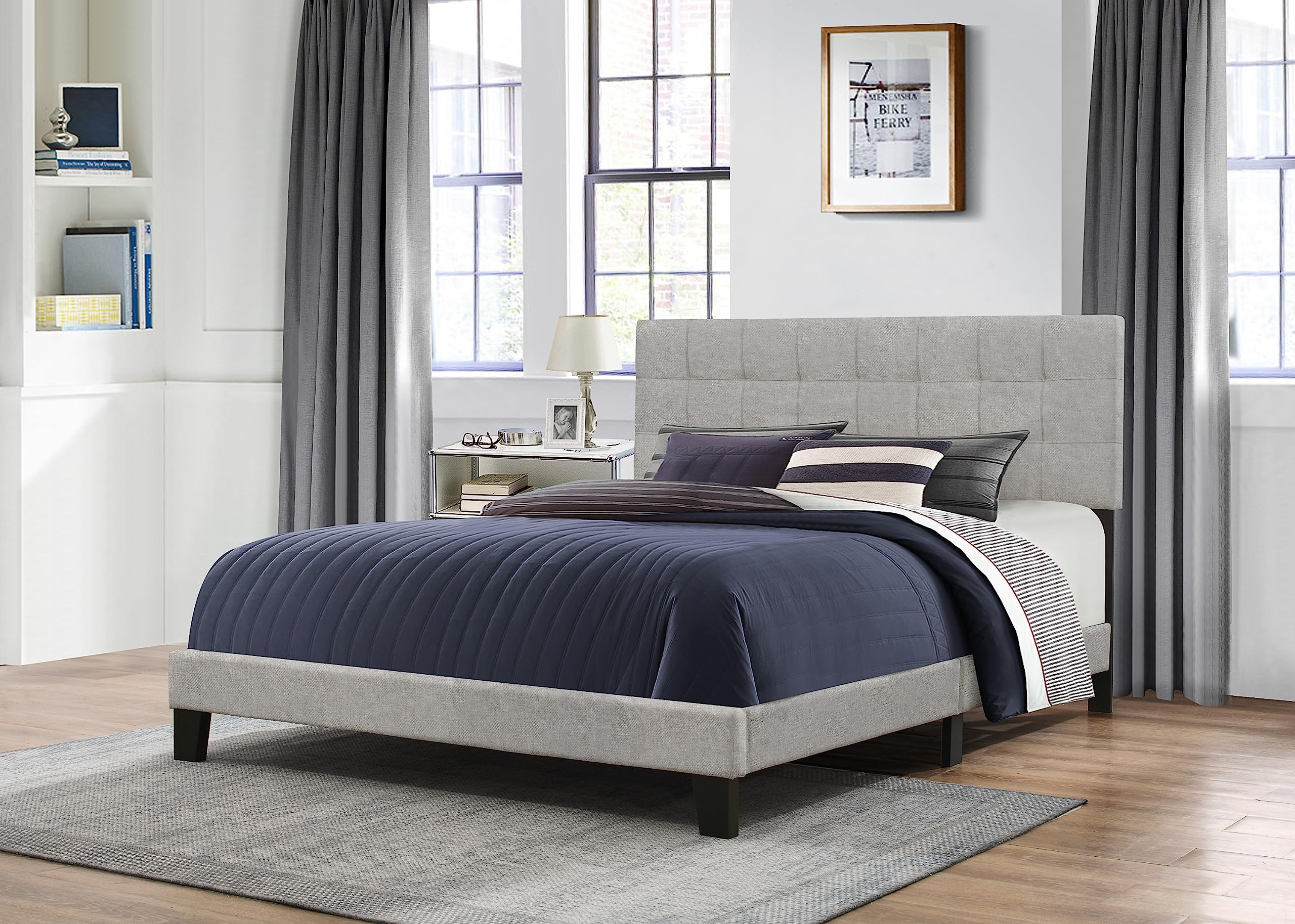 Hillsdale Delaney Full Size Fabric Bed in Glacier Gray - Modern Upholstered Platform Bed Frame for Bedroom, Guest Room & Dorm