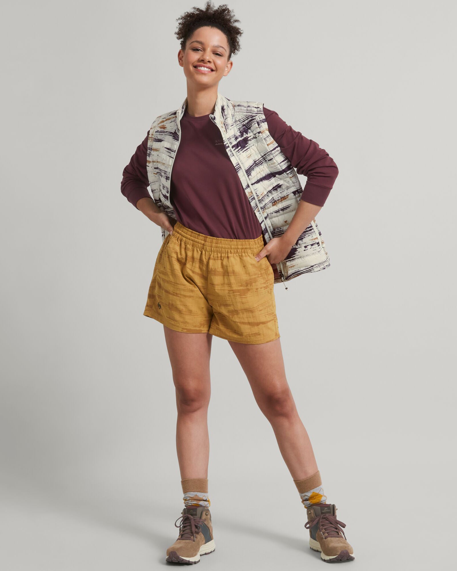 Women's EVRY Day 4 Inch High Waisted Shorts - Dijon Traverse Print Casual Summer Shorts for Outdoor Activities and Beach Vacations