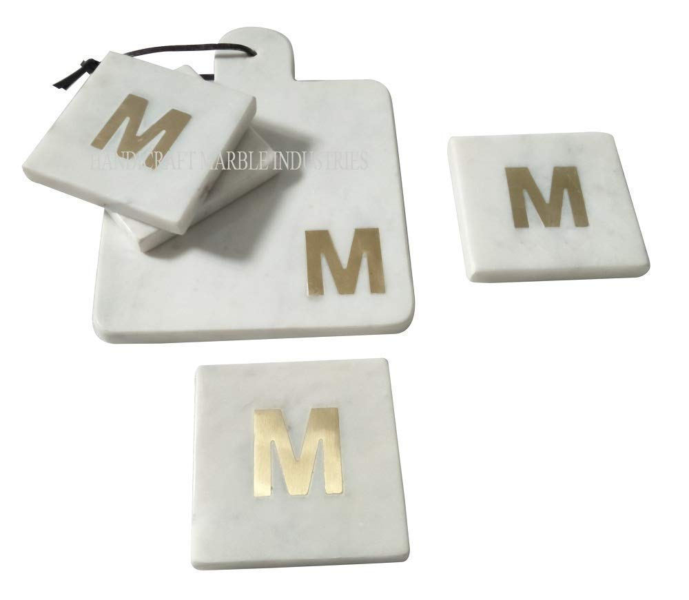 White Marble Serving Platter Set with 4 Coasters - Elegant Cheese Board, Butter & Pastry Tray, Cake Stand for Dining & Entertaining - Perfect for Weddings, Dinner Parties & Home Decor