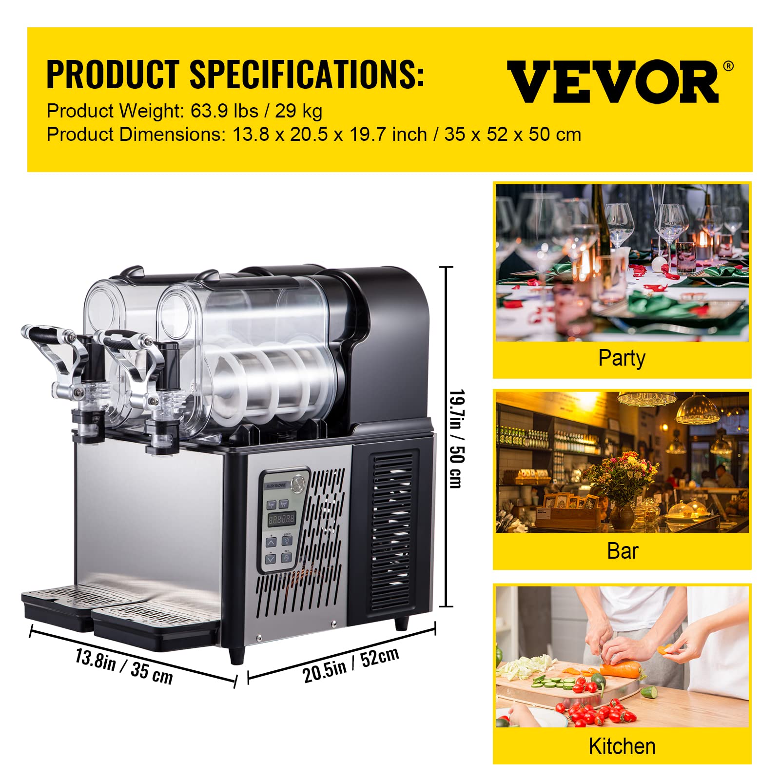VEVOR 3Lx2Tank Commercial Slushy Machine - 370W Frozen Drink Maker for Home, Cafes & Restaurants | Automatic Cleaning | Perfect for Parties, Events & Business Use