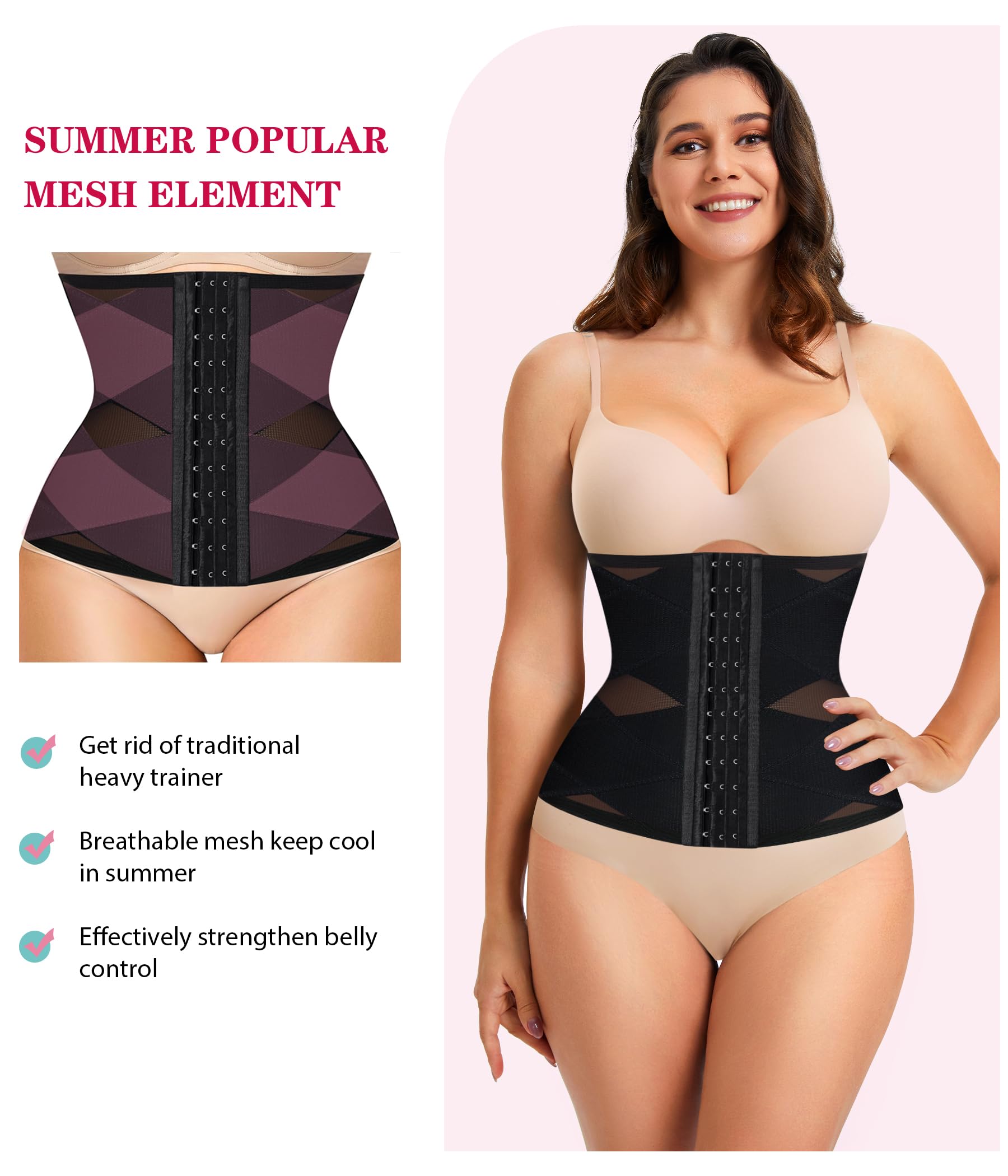 LODAY Women's Waist Trainer Corset - Tummy Control Shapewear with Cross Mesh Design, Postpartum Girdle Body Shaper for Weight Loss & Slimming | Perfect for Workouts, Post-Pregnancy Recovery & Everyday Wear