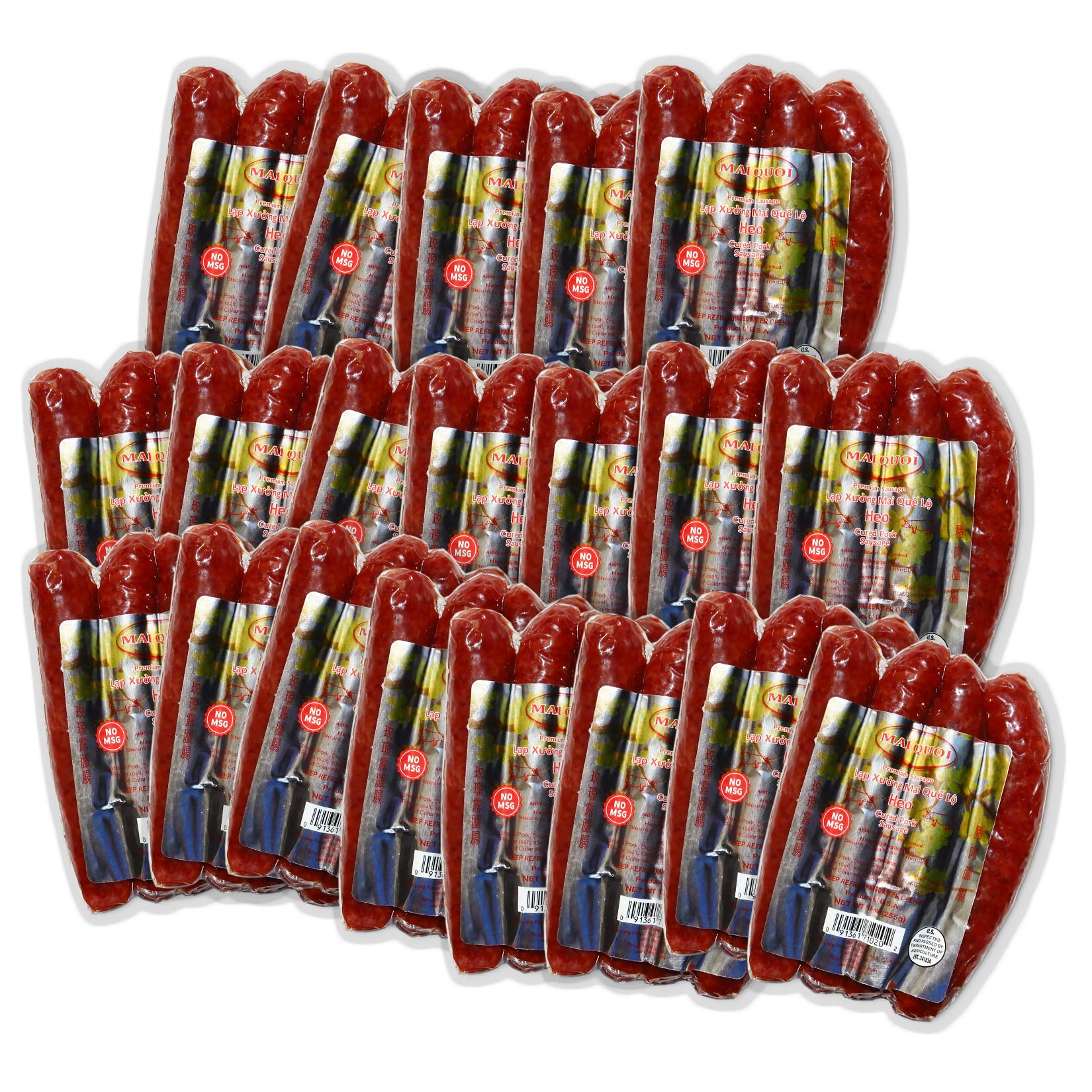 Gourmet Pork Cured Sausage - 20 Packs (No MSG, Made in USA) - Authentic Vietnamese Lap Xuong Heo - Perfect for Asian Cooking, BBQ, and Charcuterie Boards