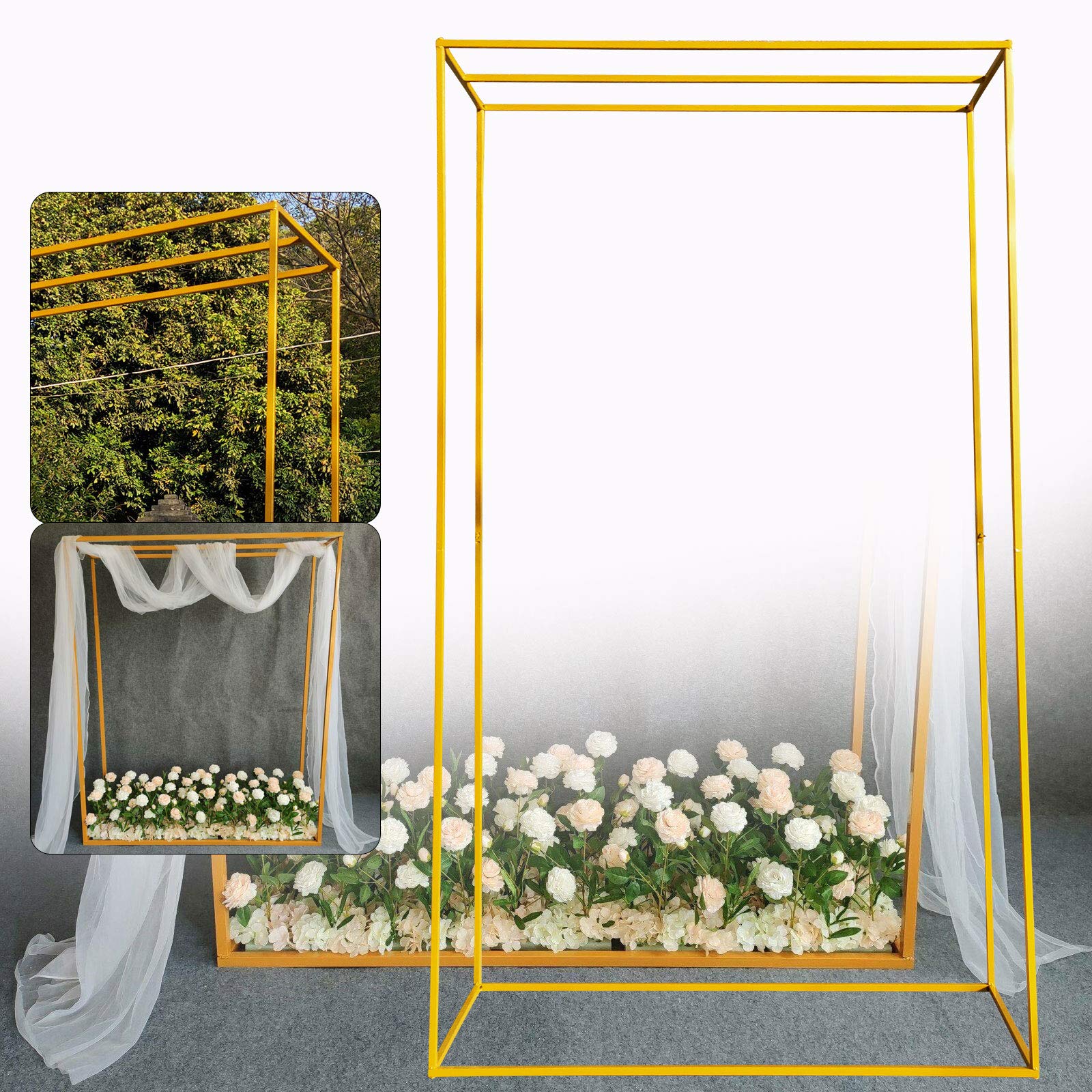 Golden Square Metal Wedding Arch Stand - Outdoor Wedding Backdrop Decor for Garden Ceremony, Birthday Party & Anniversary | Large Rectangle Balloon Flower Holder for Stunning Event Decorations