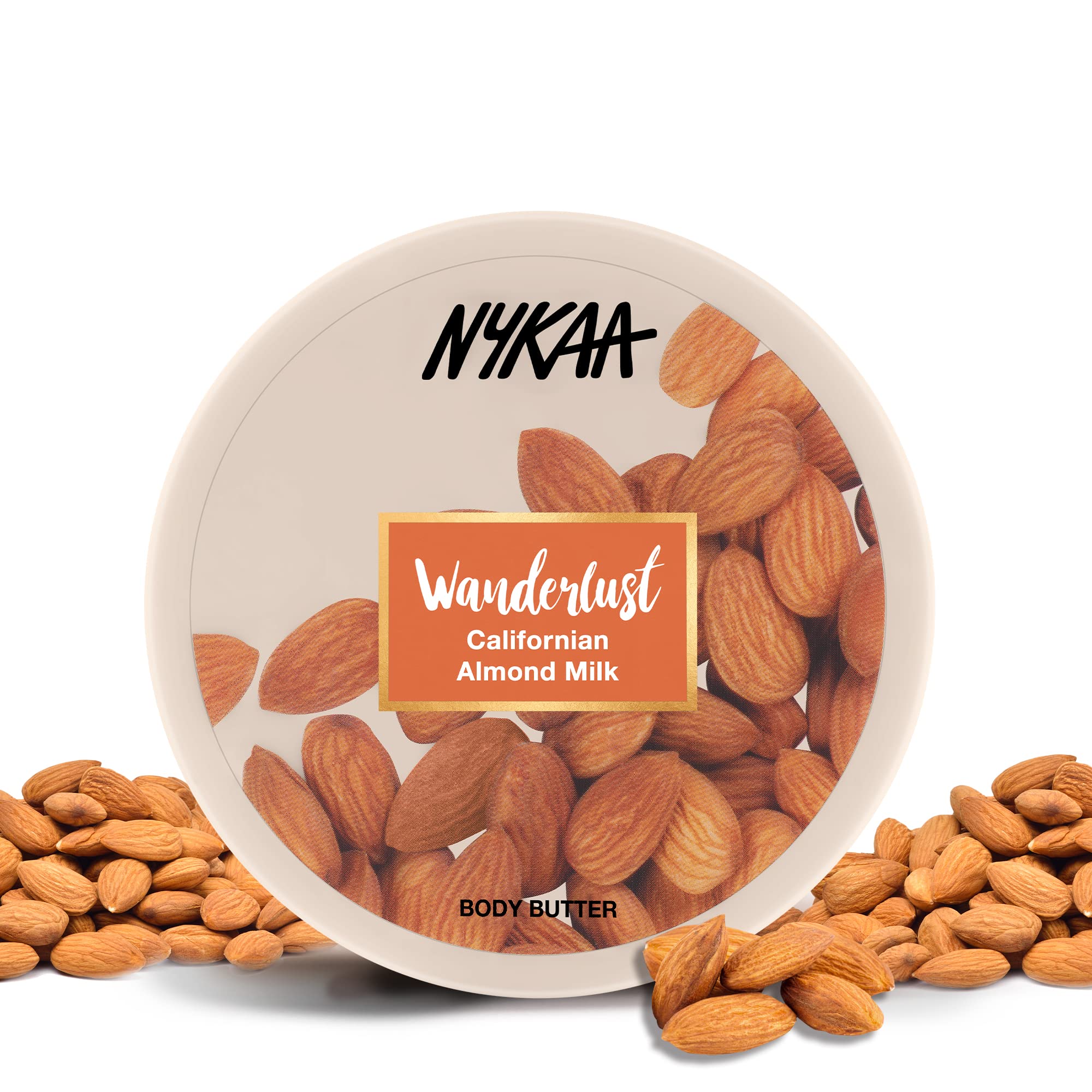 Nykaa Wanderlust Body Butter - Californian Almond Milk, Hydrating & Moisturizing Body Cream with Almonds, Shea & Cocoa Butter - Paraben, SLS & Cruelty Free - 6.76 fl.oz - Perfect for Dry Skin Care & Daily Moisturizing Routine