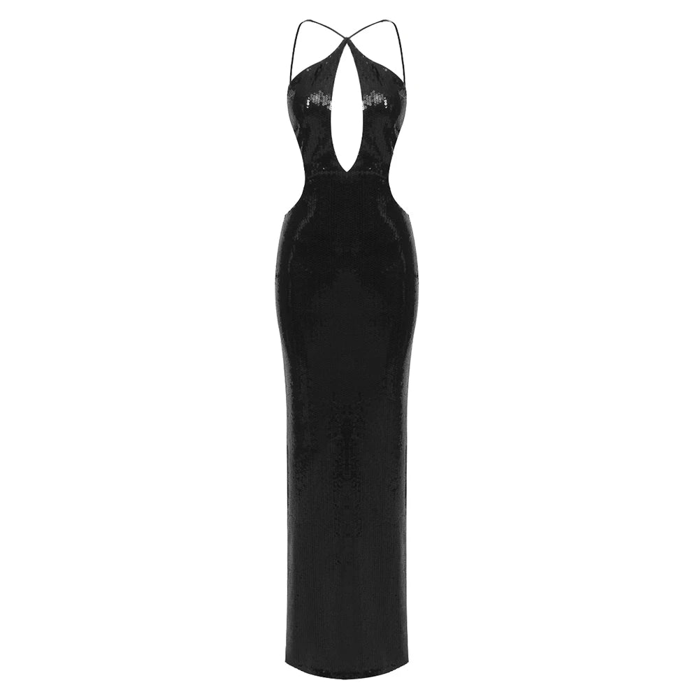 2023 Sexy Halter Sequin Bodycon Maxi Dress for Women - Elegant Red Carpet Evening Gown with Shinning Details | Perfect for Prom, Gala, Wedding Guest & Formal Party Wear