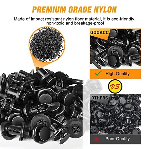 100pcs HE26 Car Bumper Retainer Clips - Nylon Fastener Rivet Kit (6mm/7.6mm/8mm/8.8mm) - Black Door Trim Panel & Bumper Push Rivet Clips for Auto Repair & Maintenance - Universal Fit for Most Vehicles