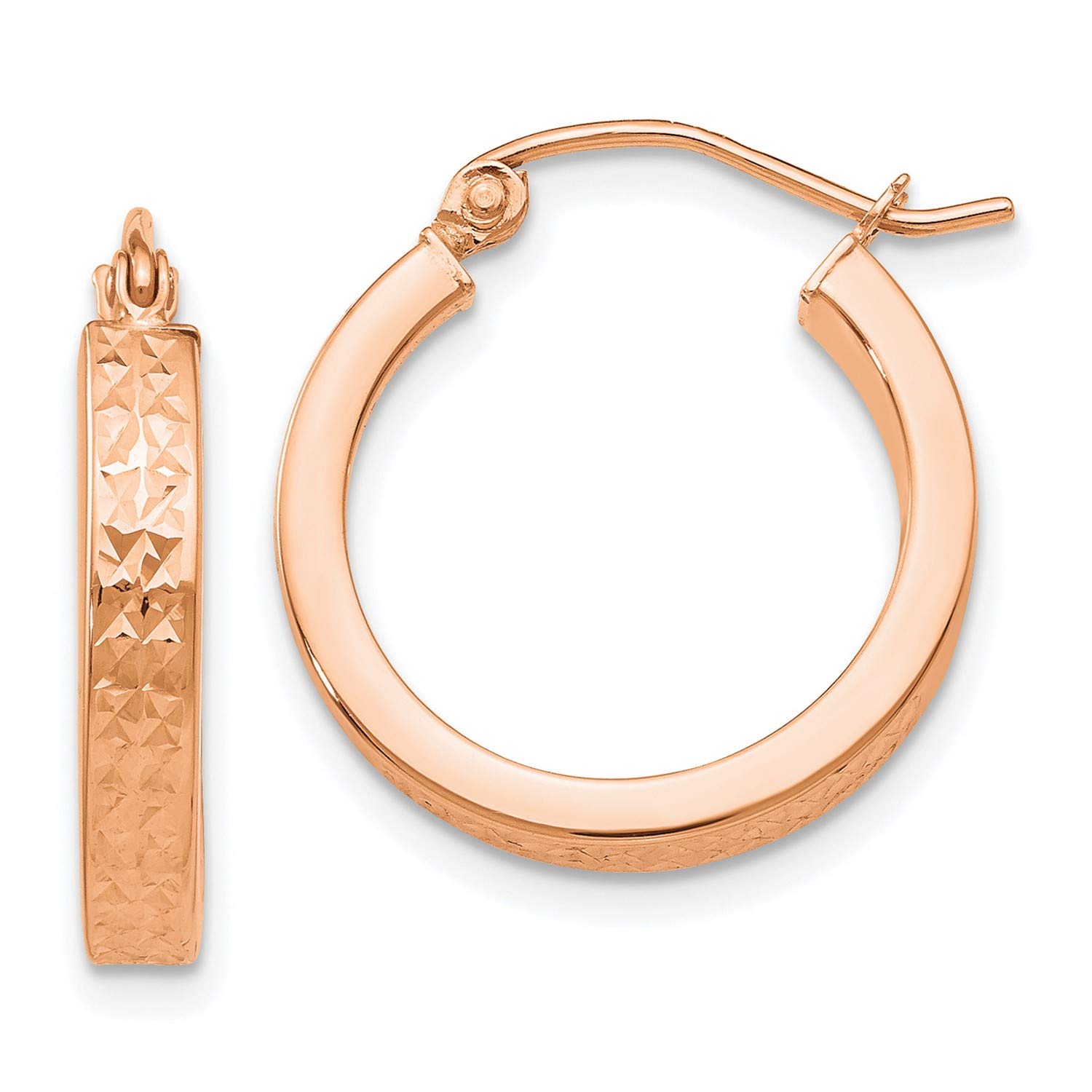 14K Rose Gold Rose and Out Hoop Earrings 17x3mm - Elegant Dainty Jewelry for Women, Perfect for Everyday Wear, Date Night & Special Occasions