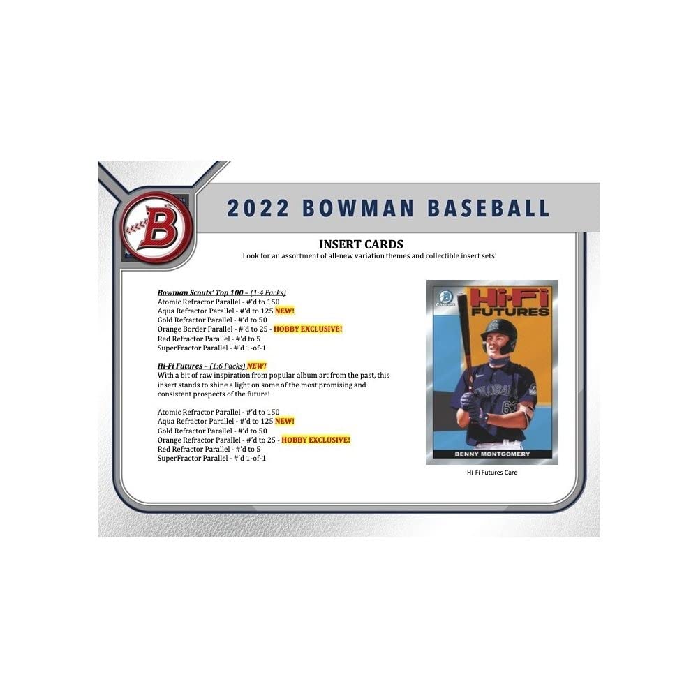 2022 Topps Bowman Baseball Trading Cards Mega Box - 24 Packs, 1 Autograph, Rookie Cards - Collect, Trade, Play for Baseball Fans & Card Enthusiasts