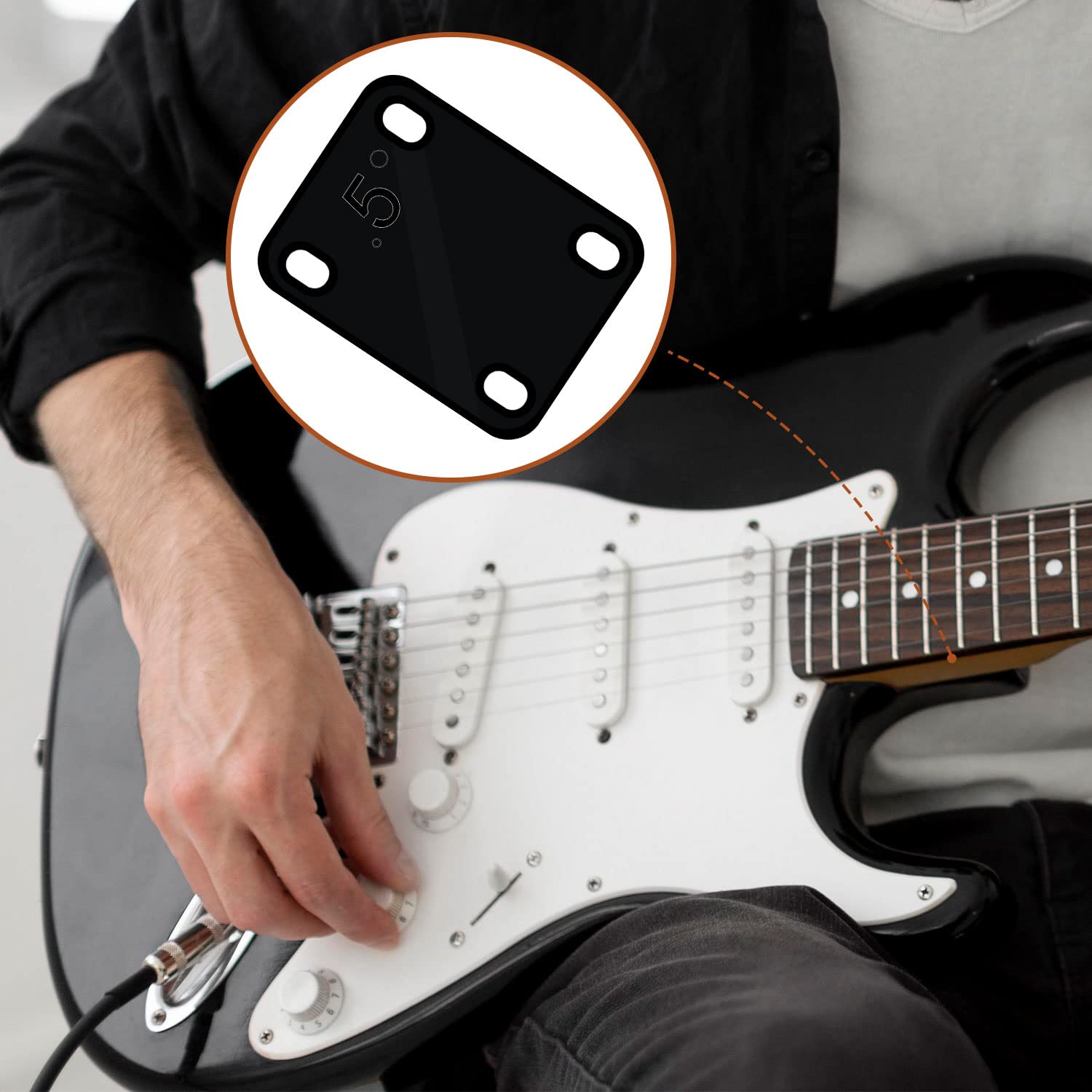 3-Pack Plastic Guitar Neck Shims for Electric & Bass Guitars - 0.25°, 0.5° & 1° Tapered Neck Angle Adjusters - Protective Guitar Neck Plate Repair Kit (Black) - Perfect for Guitar Setup, Maintenance & Professional Repairs