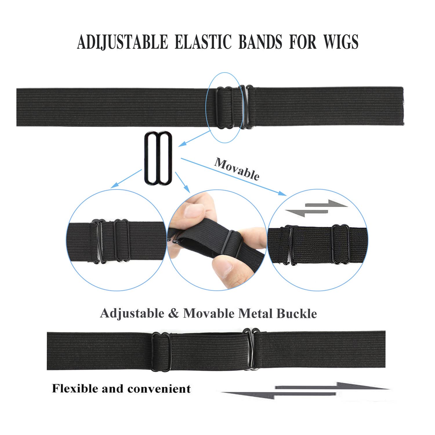40 PCS Black Adjustable Elastic Wig Bands - 12 Inch Stretchable Wig Straps for Secure Fit & DIY Wig Making - Perfect for Cosplay, Costumes & Hair Styling