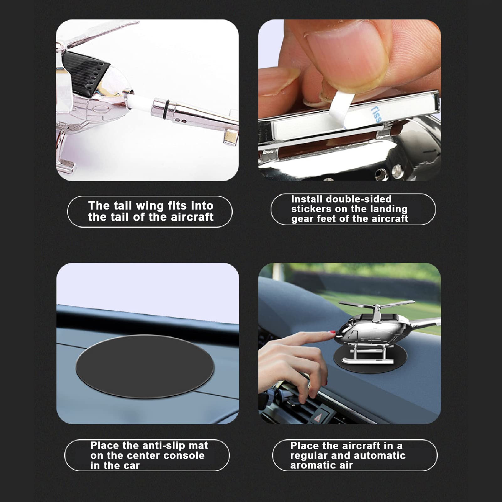 Solar Powered Mini Helicopter Car Air Freshener - Creative Vent Clip Diffuser with Fragrance - Car Aromatherapy Decor for Office, Home & Travel Use