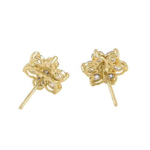 14K Solid Yellow Gold Flower Stud Earrings with CZ Stones – Elegant Floral Jewelry for Women, Perfect for Weddings, Parties & Everyday Wear