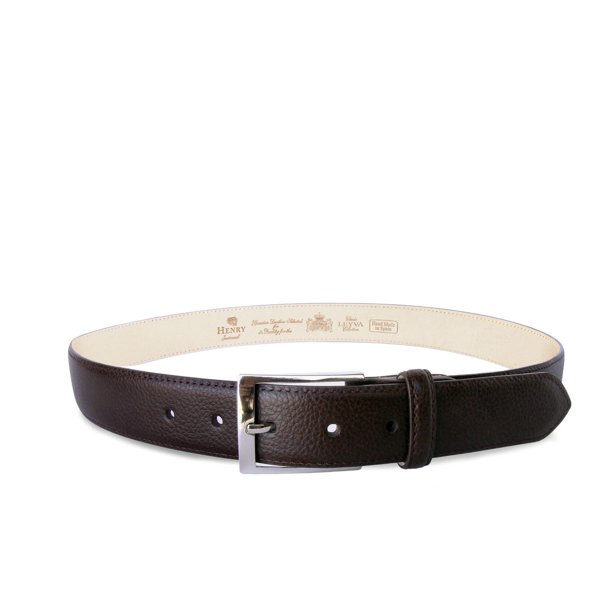 HENRY SARTORIAL x LEYVA Genuine Pebble Leather Belt for Men - Tan Brown Casual Dress Belt - Perfect for Office, Wedding & Formal Occasions