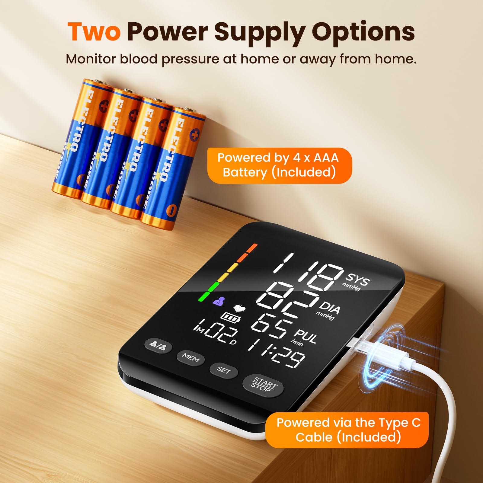 **Automatic Upper Arm Blood Pressure Monitor for Home Use - Adjustable Cuff (8.6''-16.5''), Backlit LED Display, 2x199 Memory Sets for 2 Users, Dual Power Supply - Ideal for Health Tracking & Family Care**