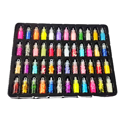3D Glitter Powder Set for Nails - 48 Pack Acrylic Nail Art Decorations with Rhinestones & Sequins | Perfect for DIY Manicures, Gift Giving & Nail Salon Use