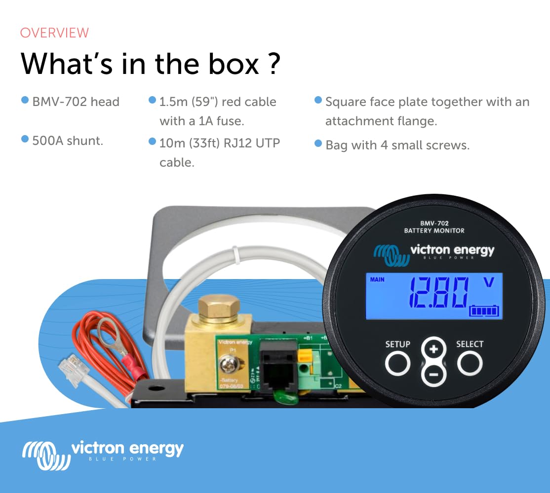 Victron Energy BMV-702 Smart Battery Monitor with Bluetooth - Accurate Voltage, Current & Power Tracking for RVs, Boats & Solar Systems - Black
