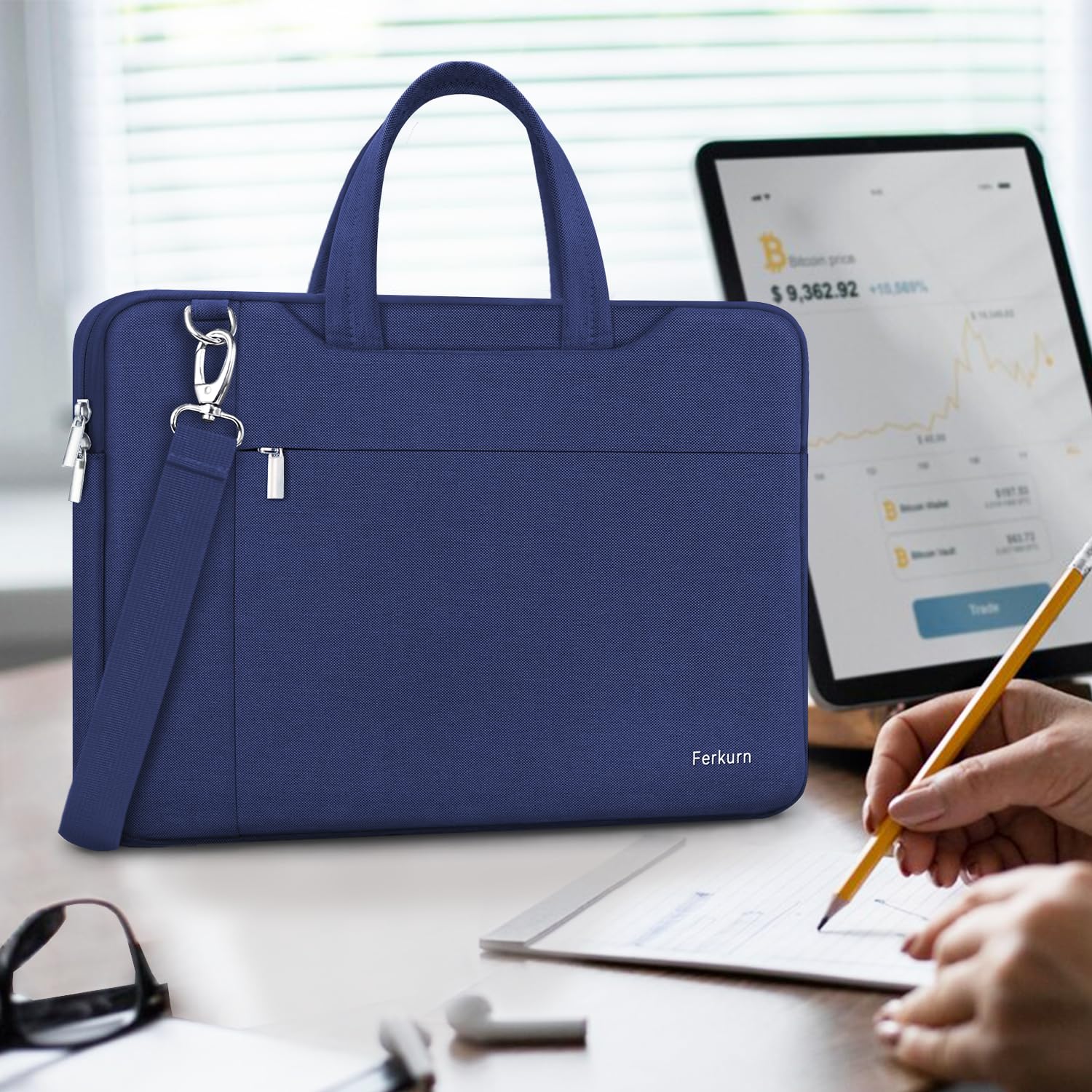 Ferkurn 14 Inch Laptop Bag Case for Women & Men - Durable Laptop Sleeve & Briefcase with Shoulder Strap, Compatible with MacBook Pro/Air, HP Chromebook, Dell XPS, ASUS, Acer, Samsung, Blue - Perfect for Work, Travel & School
