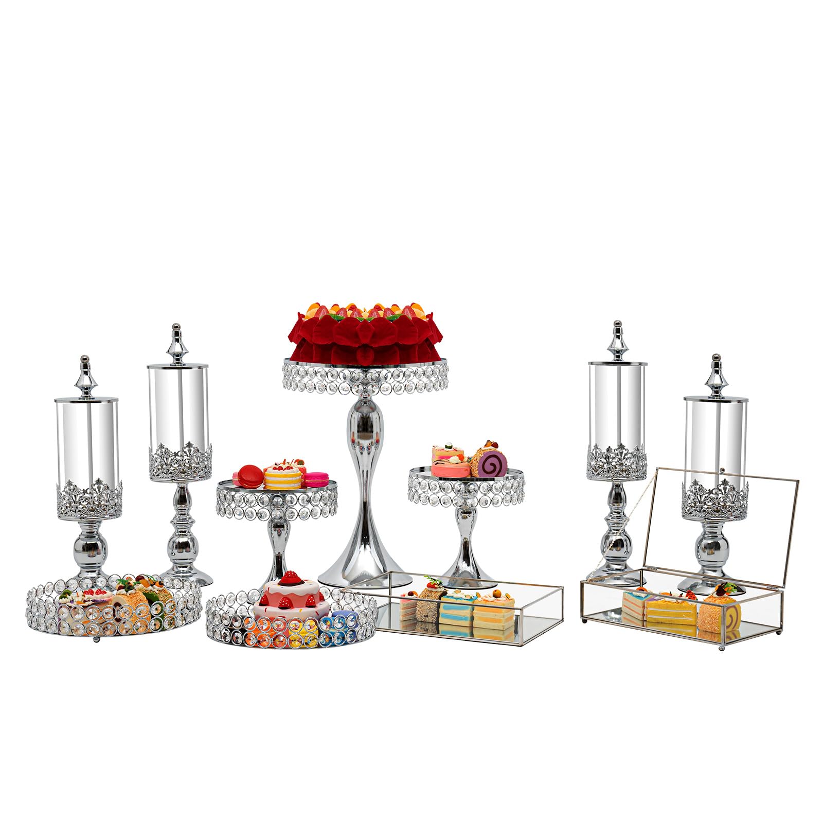 TFCFL 11-Piece Silver Crystal Cake Stand Set - Elegant Cupcake Holder, Dessert Display Plate for Baby Showers, Weddings, Birthdays & Home Decor | Perfect for Party Serving & Buffet Table Centerpieces