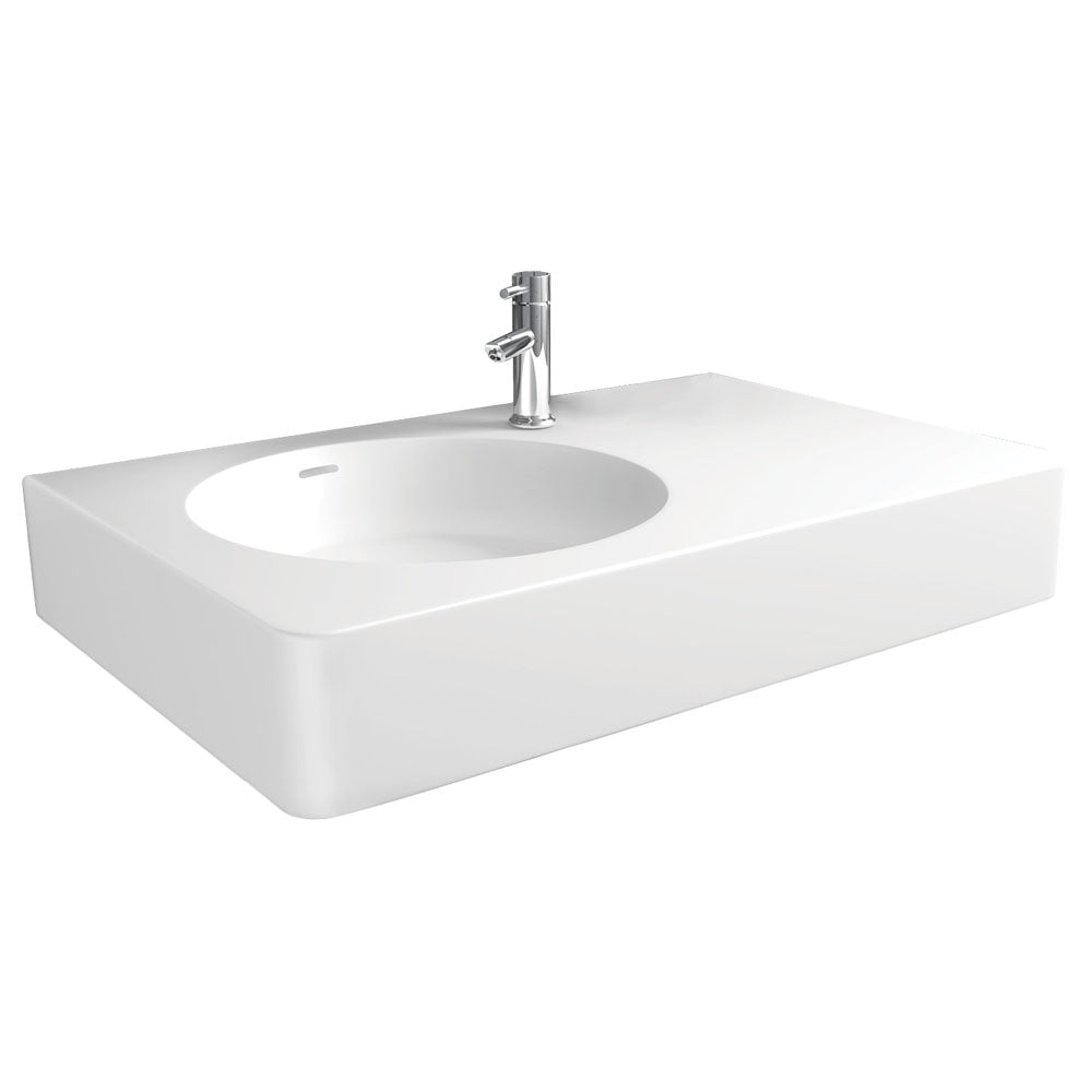 Fienza CSB11 70L Encanto 700 Cast Stone Wall Mount Bathroom Sink with Single Tap Hole & Left Bowl - Perfect for Modern Farmhouse, Rustic, and Luxury Bathroom Designs