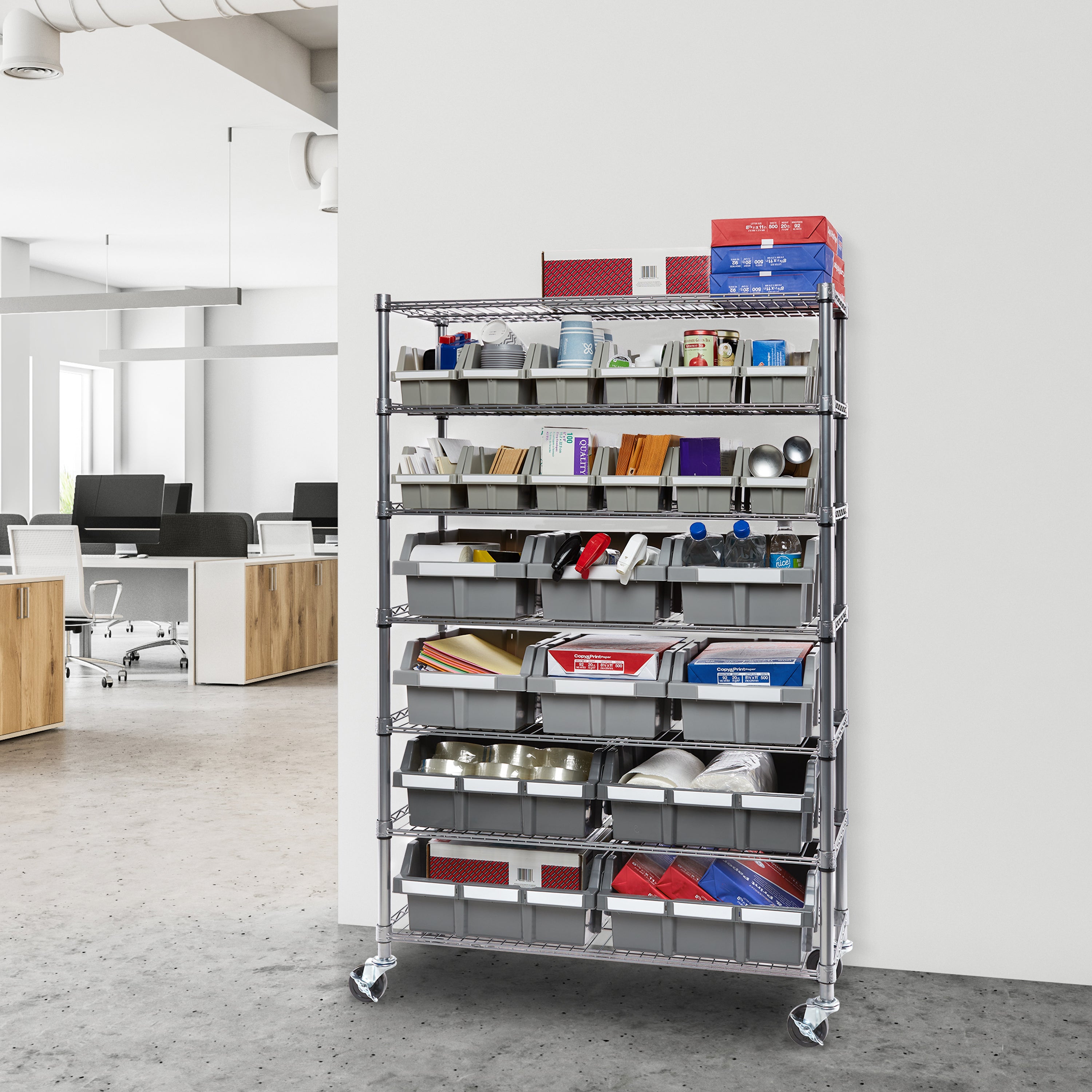 7-Tier NSF 22 Bin Commercial Storage Rack - Heavy Duty Wire Shelving Unit for Kitchen, Pantry, Restaurant & Warehouse Organization