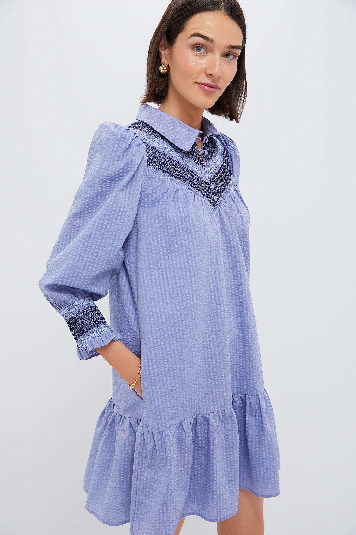 Blue Seersucker Smocked Venice Dress for Women | Summer Casual & Beach Wear | Perfect for Vacations, Parties & Outdoor Events