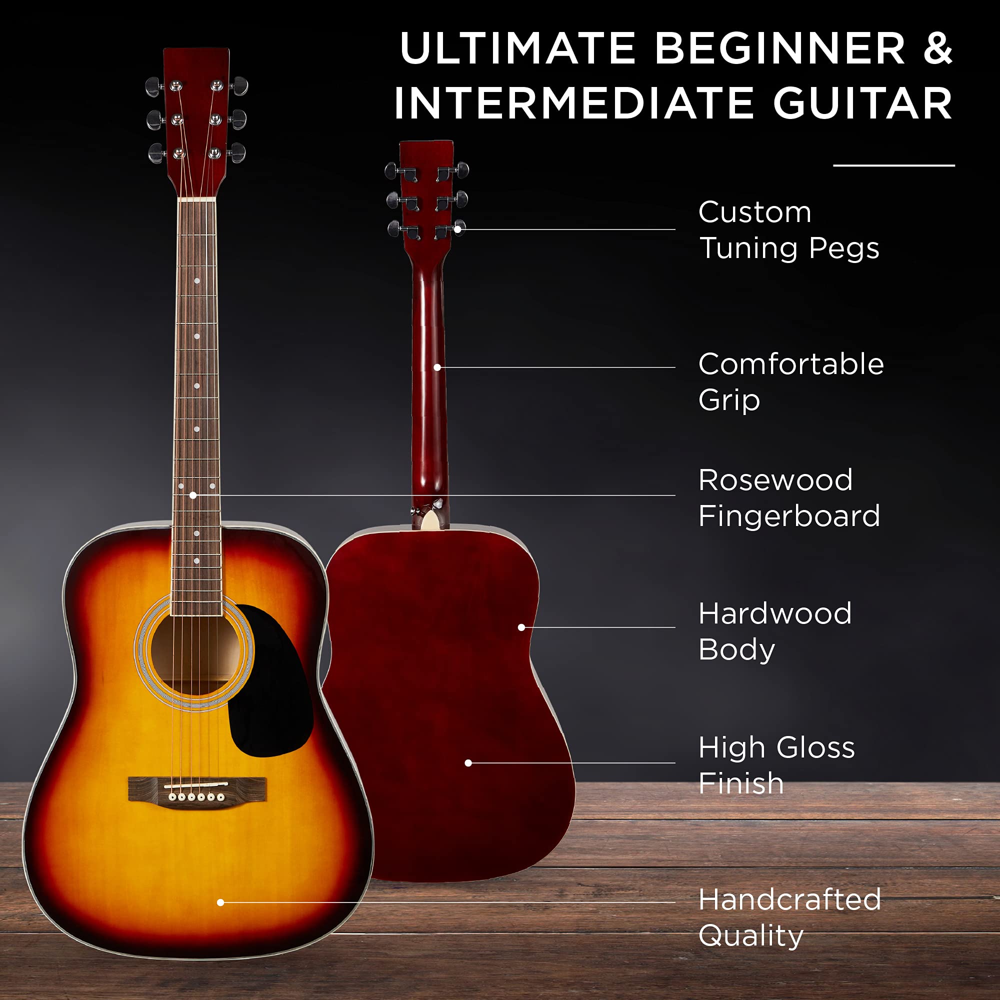 Best Choice Products 41-Inch Full-Size Beginner Acoustic Guitar Starter Set with Gig Bag, Strap, Capo, Strings & Picks - Sunburst Finish | Perfect for Beginners, Practice, Performances & Gifts