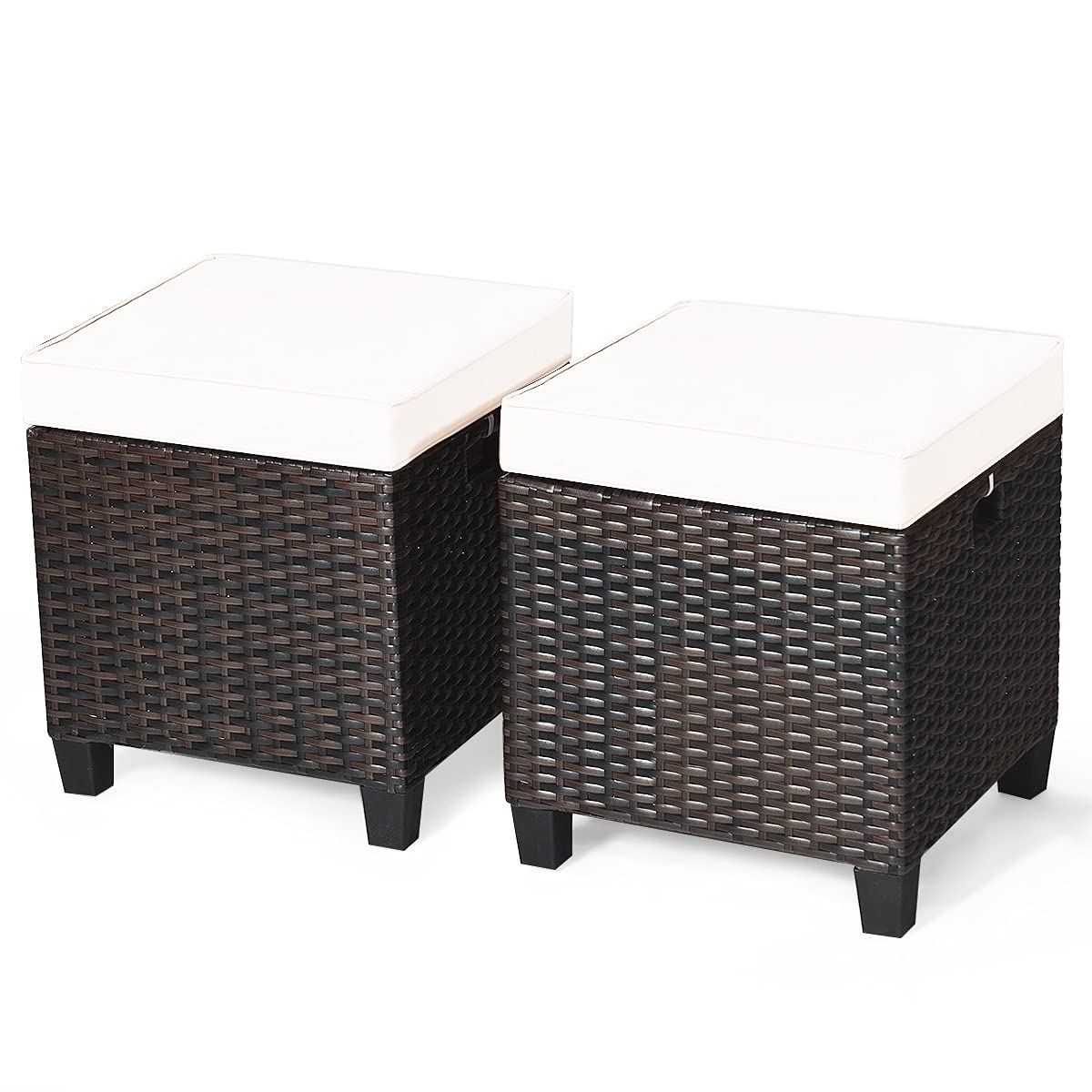 2PCS Rattan Wicker Ottoman Set with Removable Cushions - Patio Footstool Footrest Seat for Outdoor Living, Garden, Backyard & Home Decor (Cream) | Perfect for Relaxing, Coffee Tables, and Lounge Chairs