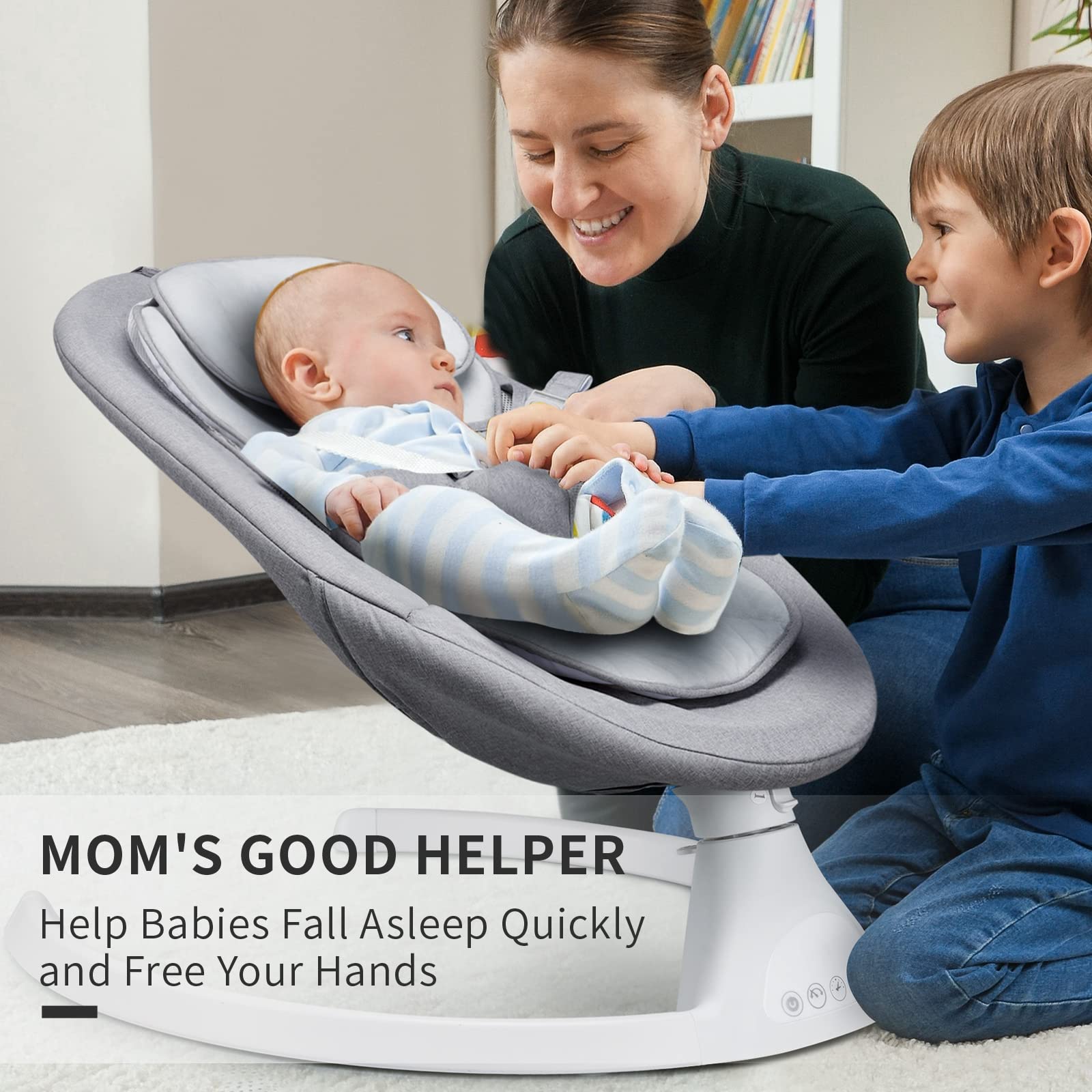 Lupfung Bluetooth Baby Swing with 5 Motion Modes, LED Touch Panel & Music Speaker - Gentle Infant Rocker for Newborns (Gray) - Perfect for Nursery, Daycare & Soothing Fussy Babies