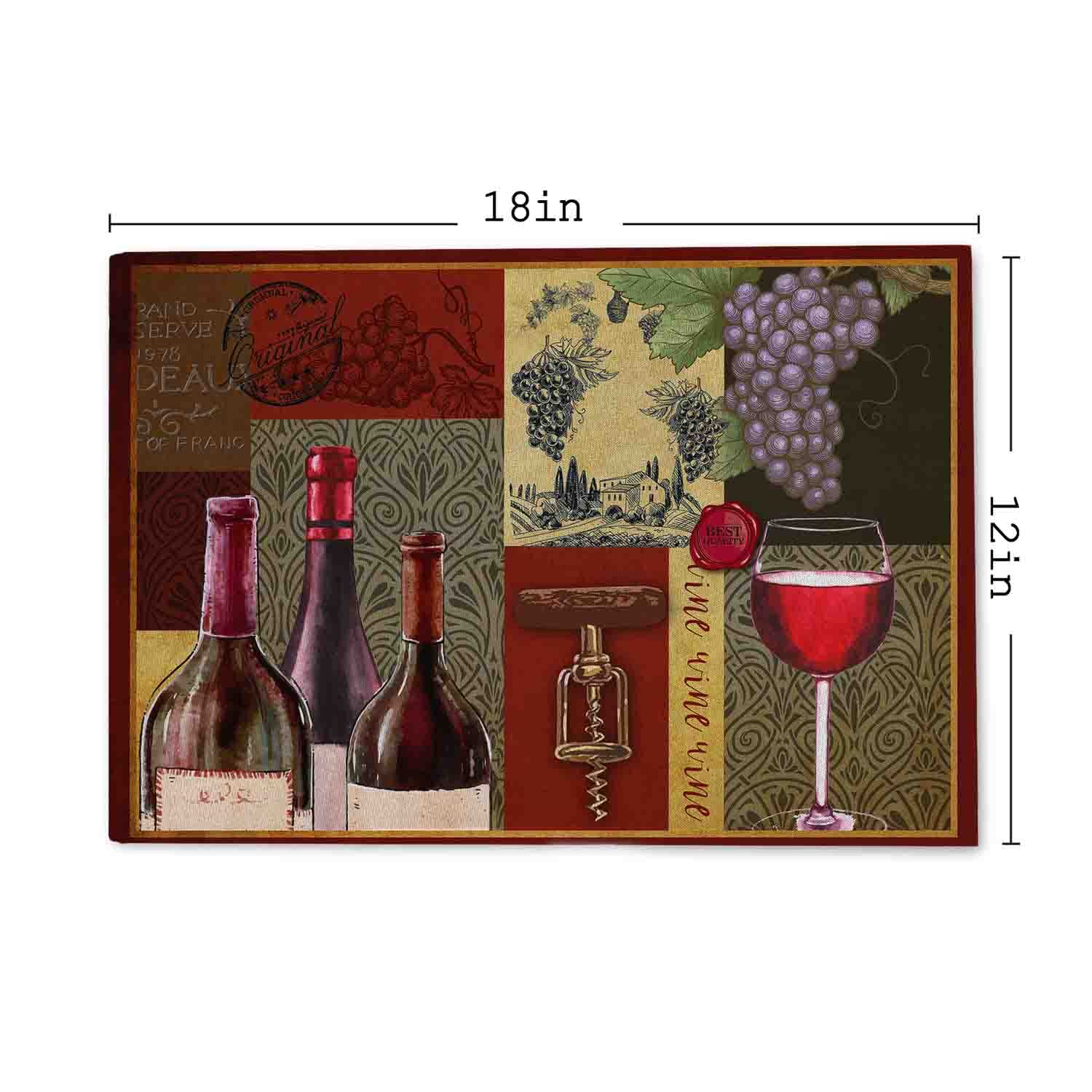 Set of 4 Heat-Resistant Placemats for Dining & Kitchen Tables - Vintage Wine Design - Perfect for Dinner Parties, Family Meals & Holiday Gatherings