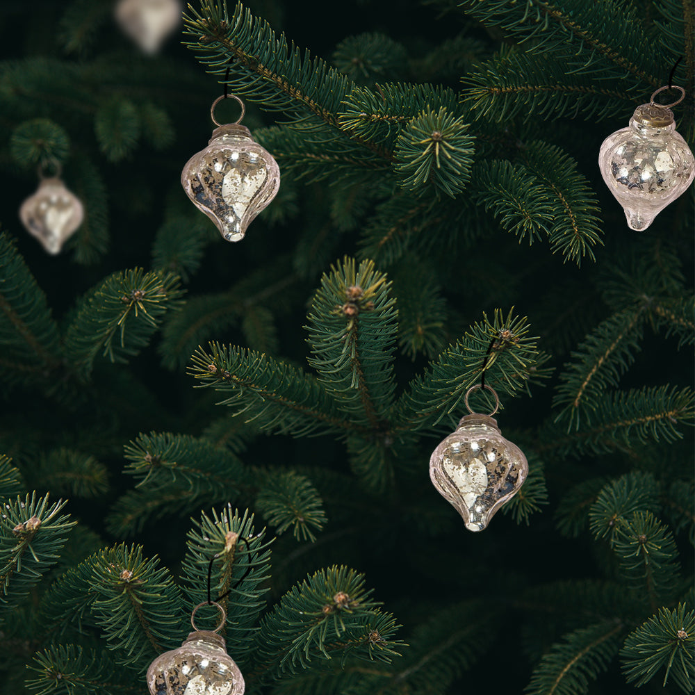 3 Pack Mercury Glass Small Ornaments - 3.25 Inch Silver Christmas Tree Decorations (Carla Design) | Perfect for Holiday Decor, Gift Giving & Home Accents