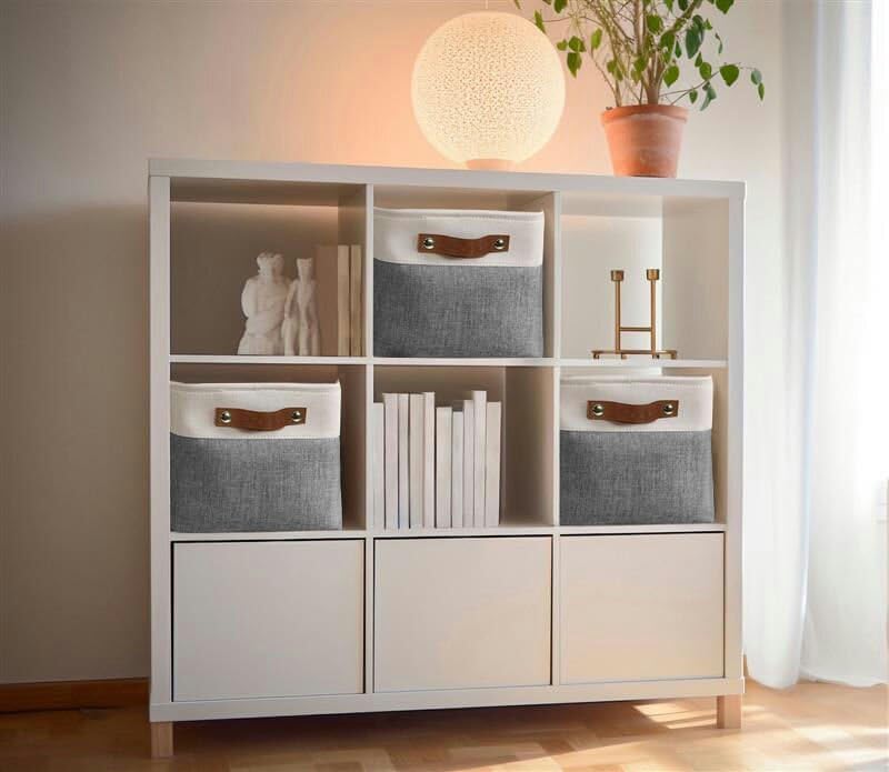 DECOMOMO Fabric Storage Bins - Large 3-Pack Closet Organizer Baskets for Shelves, Toys, Nursery & Home Organization (Slate Grey & White) - Perfect for Bedroom, Playroom & Closet Storage Solutions