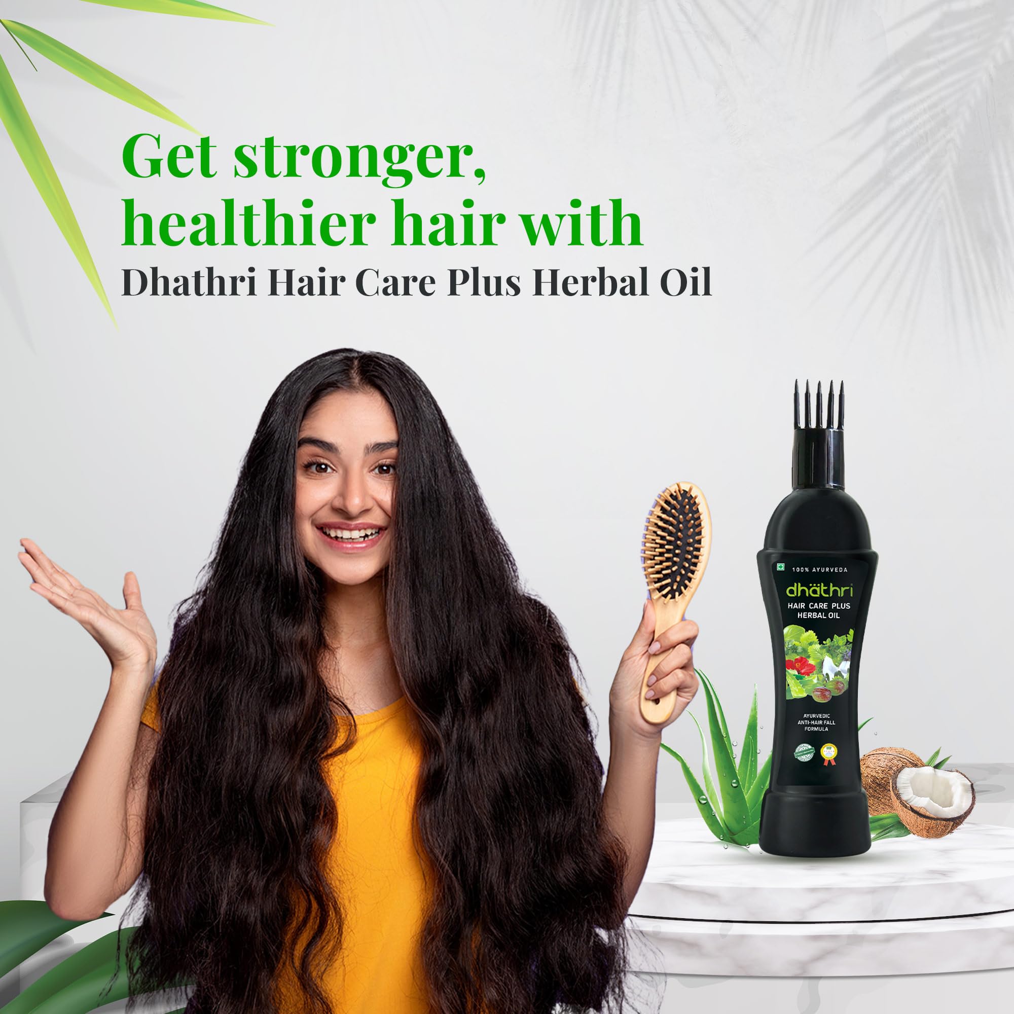 Dhathri Hair Care Plus Herbal Oil - 3-in-1 Ayurvedic Hair Growth Oil for Hair Fall Control & Dandruff Treatment | Coconut Infused Hair Regrowth Oil for Men & Women (100ml) | Perfect for Daily Scalp Massage & Deep Conditioning