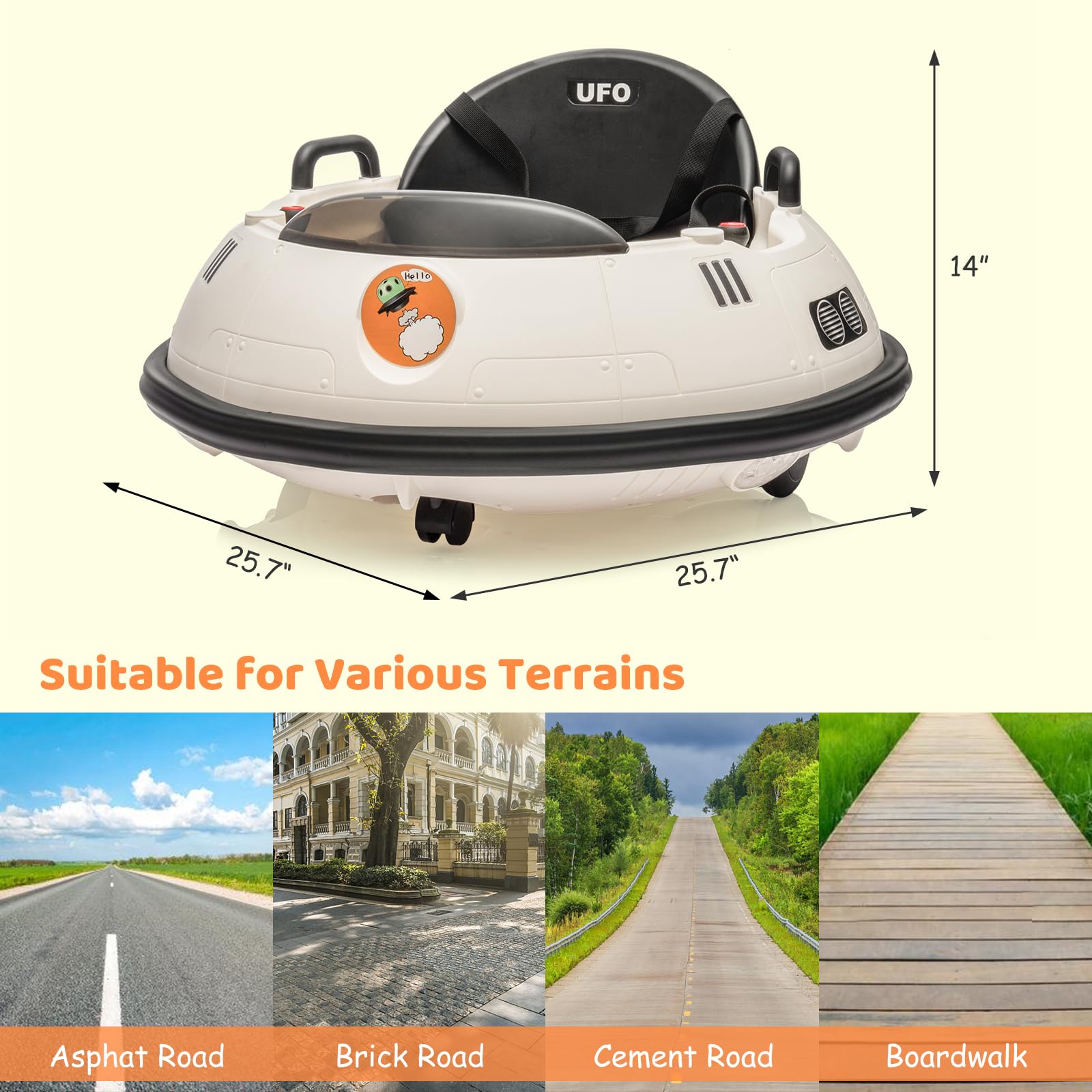 12V Electric Ride-On Bumper Car for Toddlers & Kids - Remote Control, 360° Spin, 3 Speed Modes, LED Lights, Dual Joysticks & Safety Belt - Perfect for Indoor/Outdoor Play (18+ Months, White)