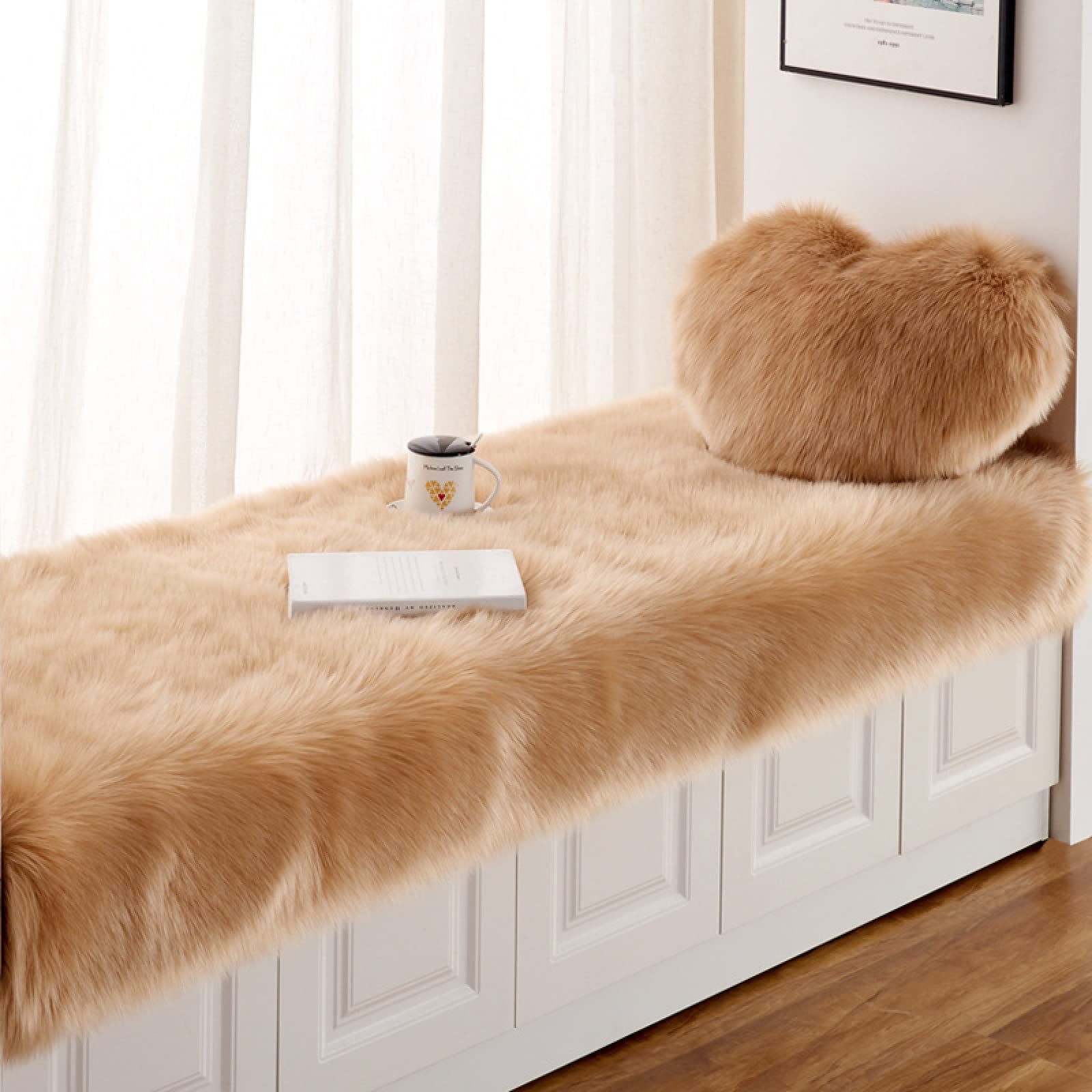 GAOYH Plush Non-Slip Bay Window Cushion & Pillow Set - 100x200cm Khaki Bench Mat for Windowsill, Floor, Winter Comfort - Perfect for Reading Nooks, Sunroom Lounging & Cozy Home Decor