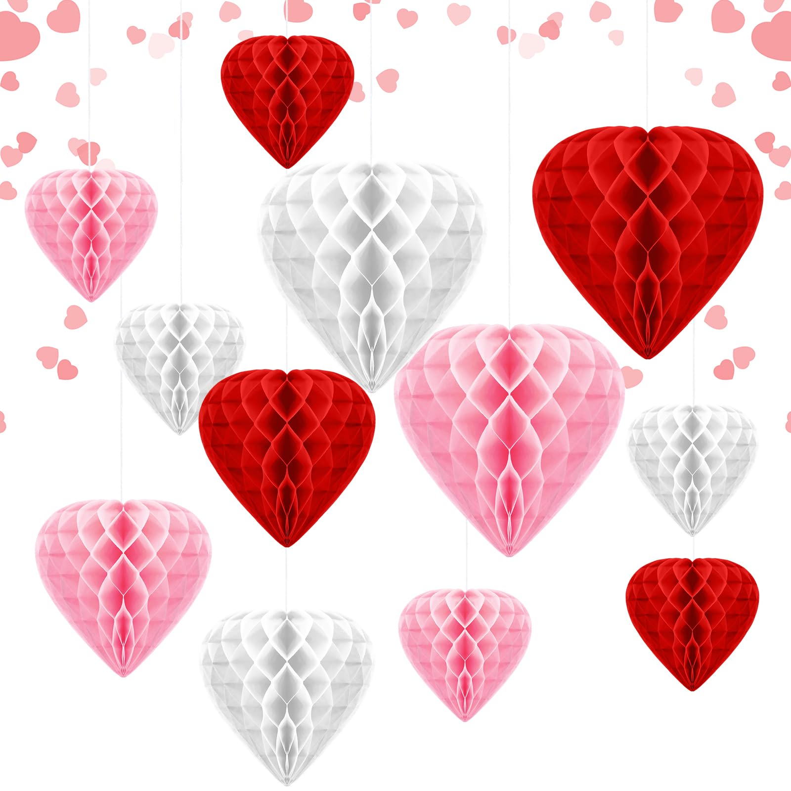 12 Pcs Valentine's Day Heart Shaped Honeycomb Ball Decorations - Red Paper Pom Poms Hanging Pendants for Wedding, Bridal Shower, Party & Photo Backdrop Ceiling Decor (Perfect for Romantic Proposals, Anniversary Celebrations & Home Decoration)