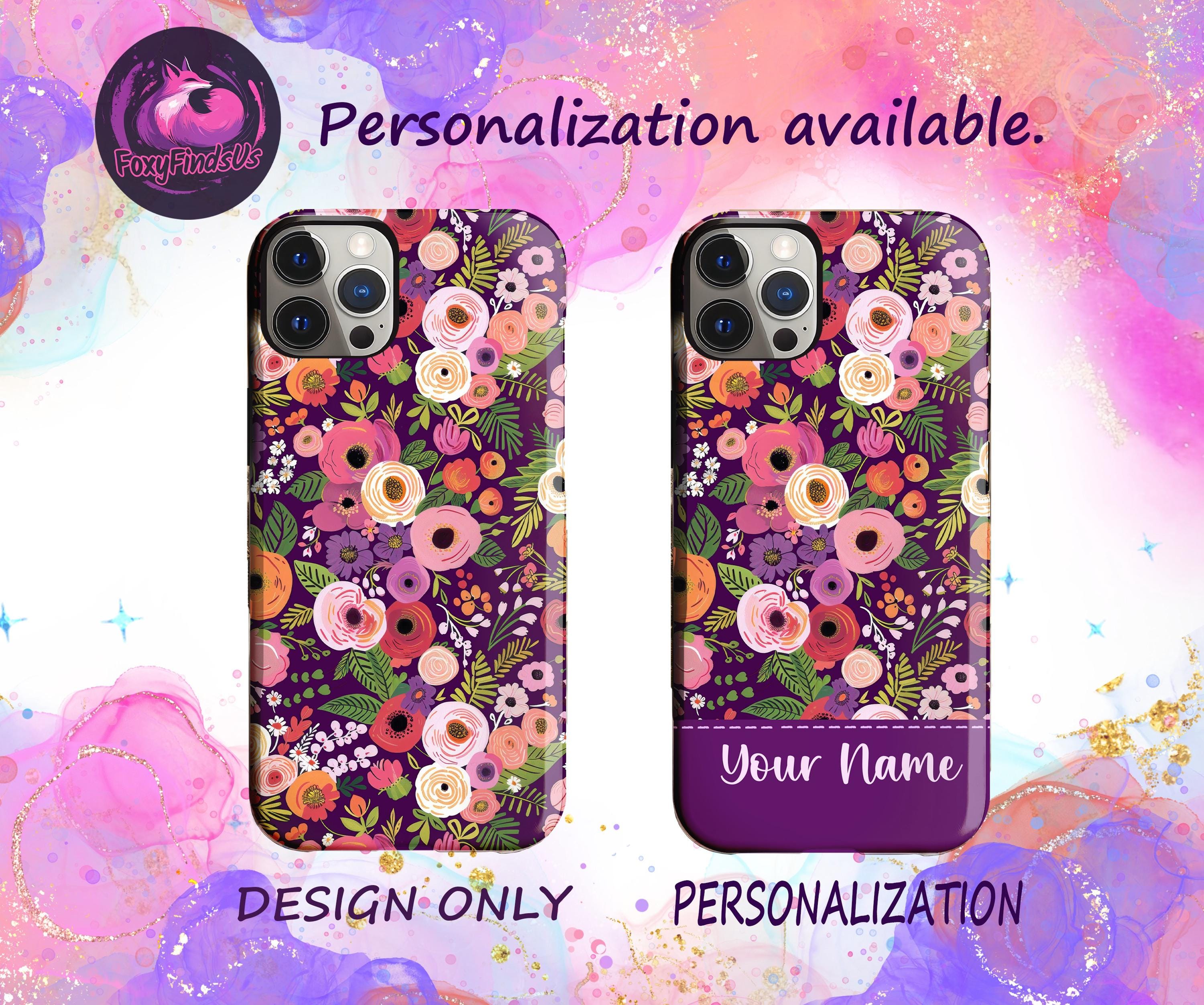 Floral MagSafe iPhone Case with Strong Magnet - Preppy Purple Rose Design, Durable Samsung Phone Cover, Custom Personalized Gift for Women & Mom - Perfect for Daily Use, Travel & Special Occasions
